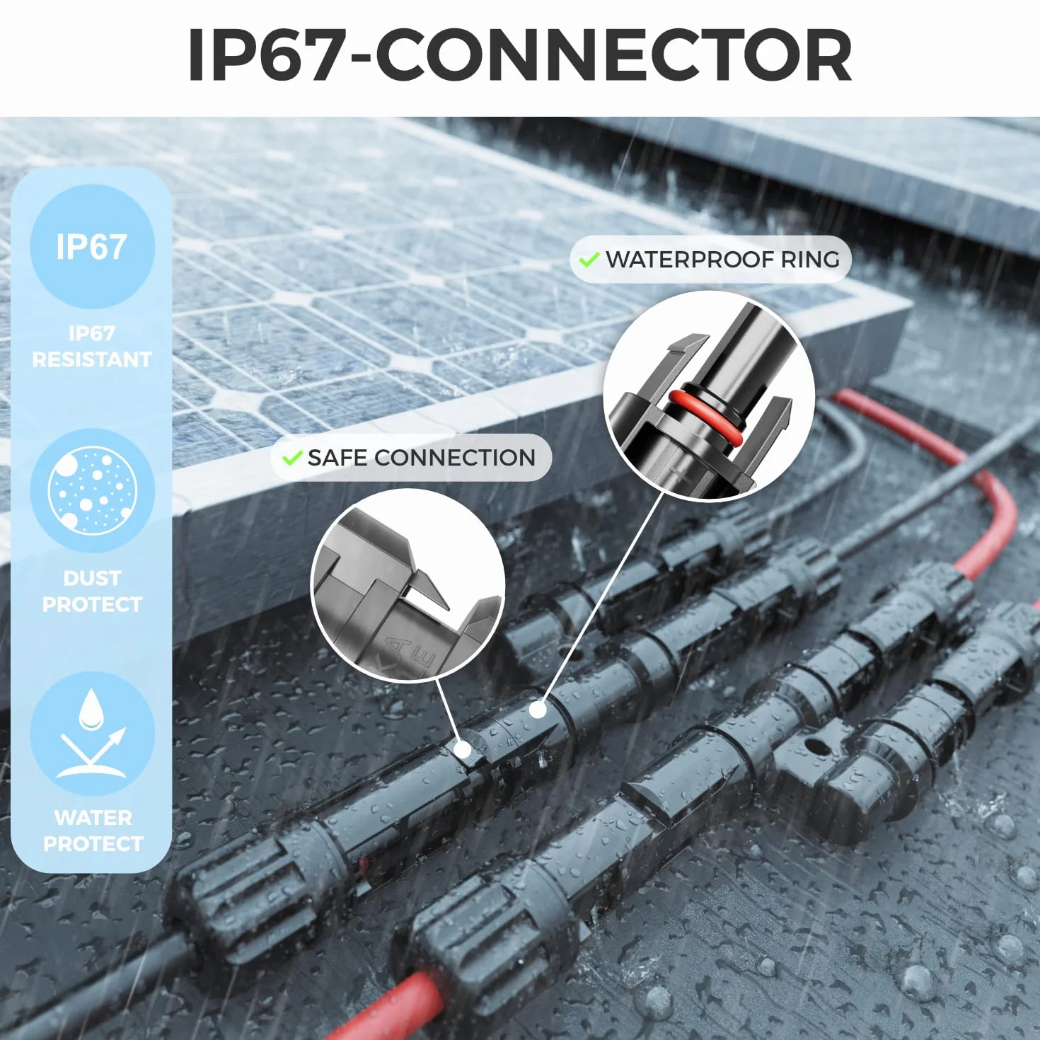 deleyCON PV4 Solar 2-Drożne Złącze Y para 1500V Męskie/Żeńskie Typu T IP67 Wodoodporne (Solarne Złącze Fotowoltaiczne) Rozdzielacz, Rozgałęźnik, Łącznik PV, Wtyczka Solarna, Panel Solarny