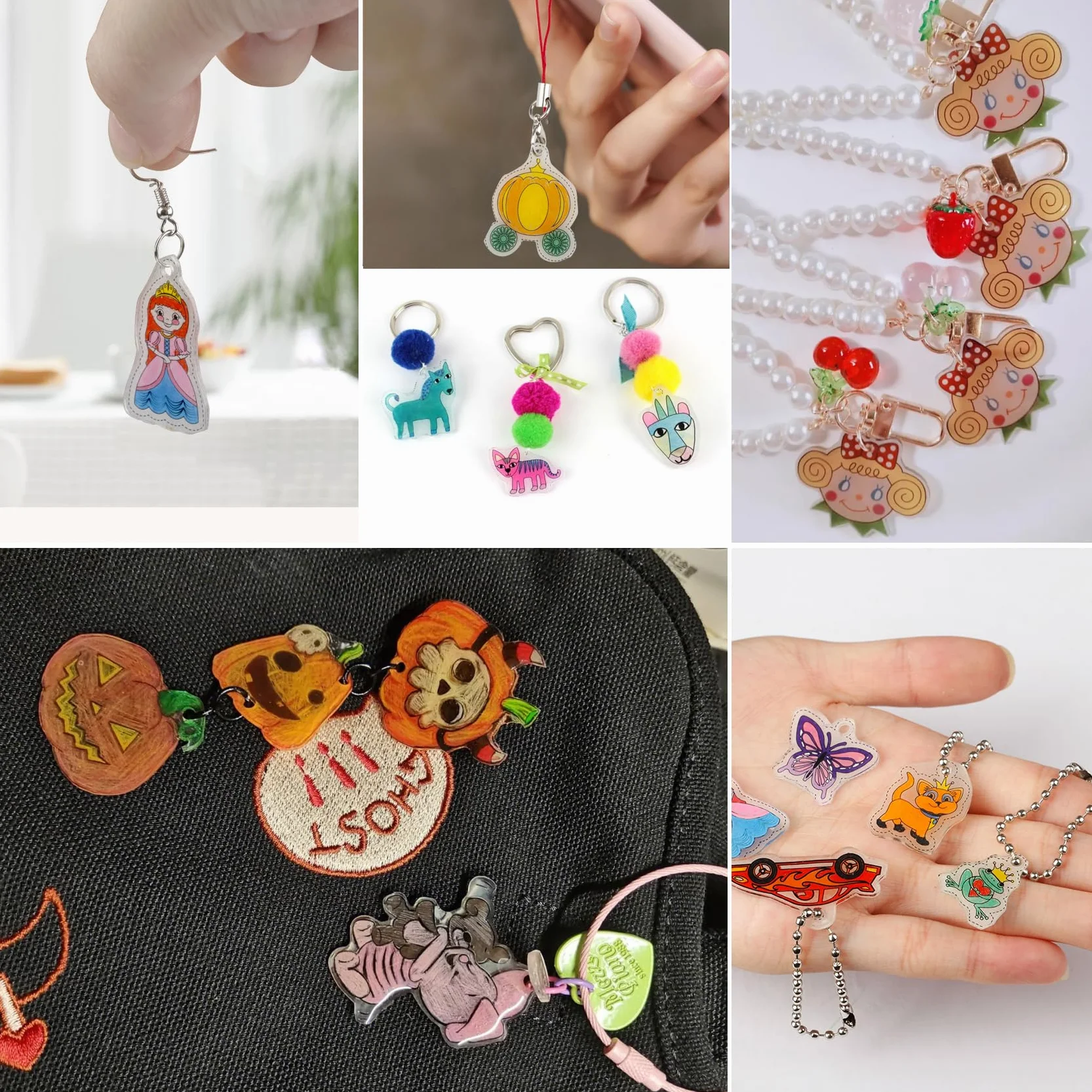 WECUTE folia termokurczliwa, zestawy DIY folia termokurczliwa, w tym zestaw folii termokurczliwej A4, brelok, klamra, ołówek, dziurkacz, do rękodzieła dla dzieci