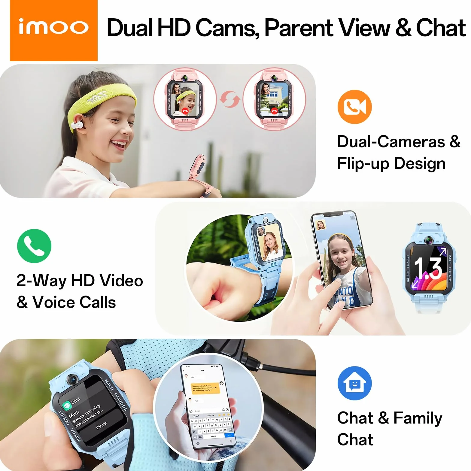 imoo Z7 Smartwatch dla Dzieci, Dwukamerowy Telefon z Wideorozmowami HD i Połączeniami Głosowymi, Zegarek GPS z Lokalizacją, 4 Tryby Sportowe, Całodobowe Monitorowanie Zdrowia (Niebieski)