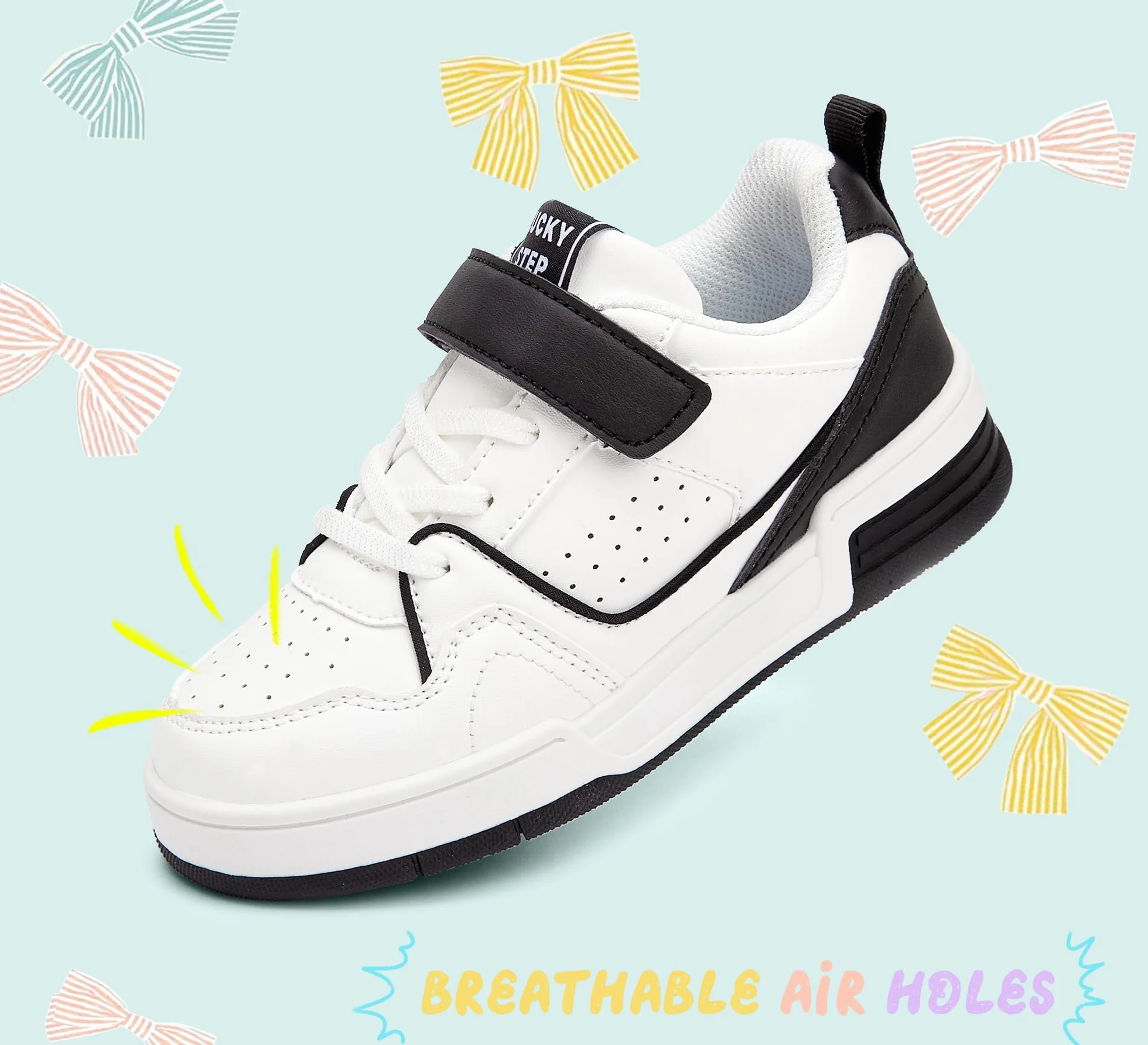 LUCKY STEP Dziecięce buty typu sneakers – wygodne buty rekreacyjne do szkoły, uprawiania sportu i na co dzień, niskie trampki z zapięciem na rzepy, dla chłopców/dziewczynek