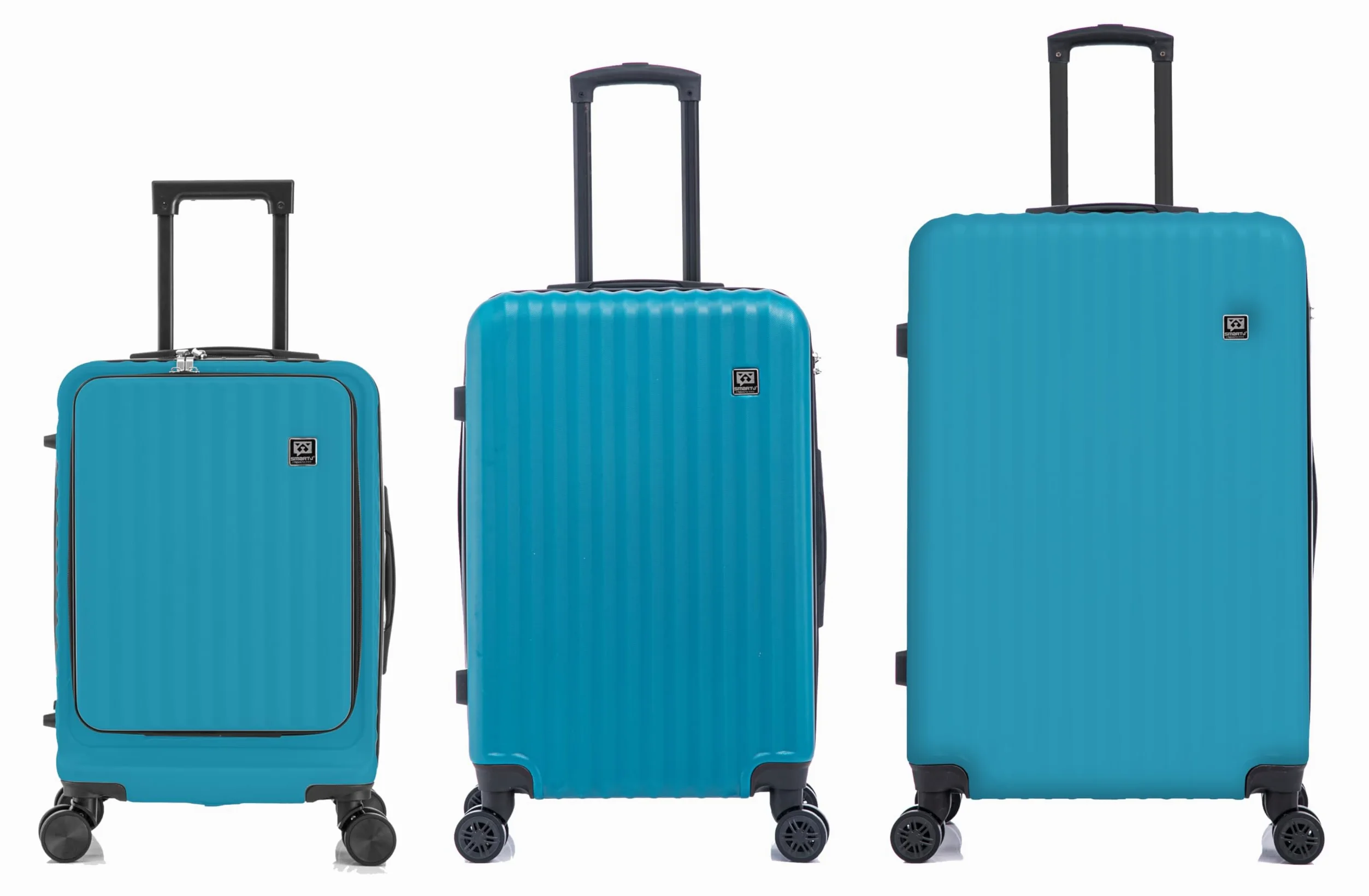 SMART-J Zestaw 3 walizek z twardym bagażem Tris (20"/24"/28") - bagaż podróżny z zamknięciem TSA, 4 kółka obrotowe, odporna na zarysowania powłoka ABS, lekka i wytrzymała, przezroczysty, Turchese (20