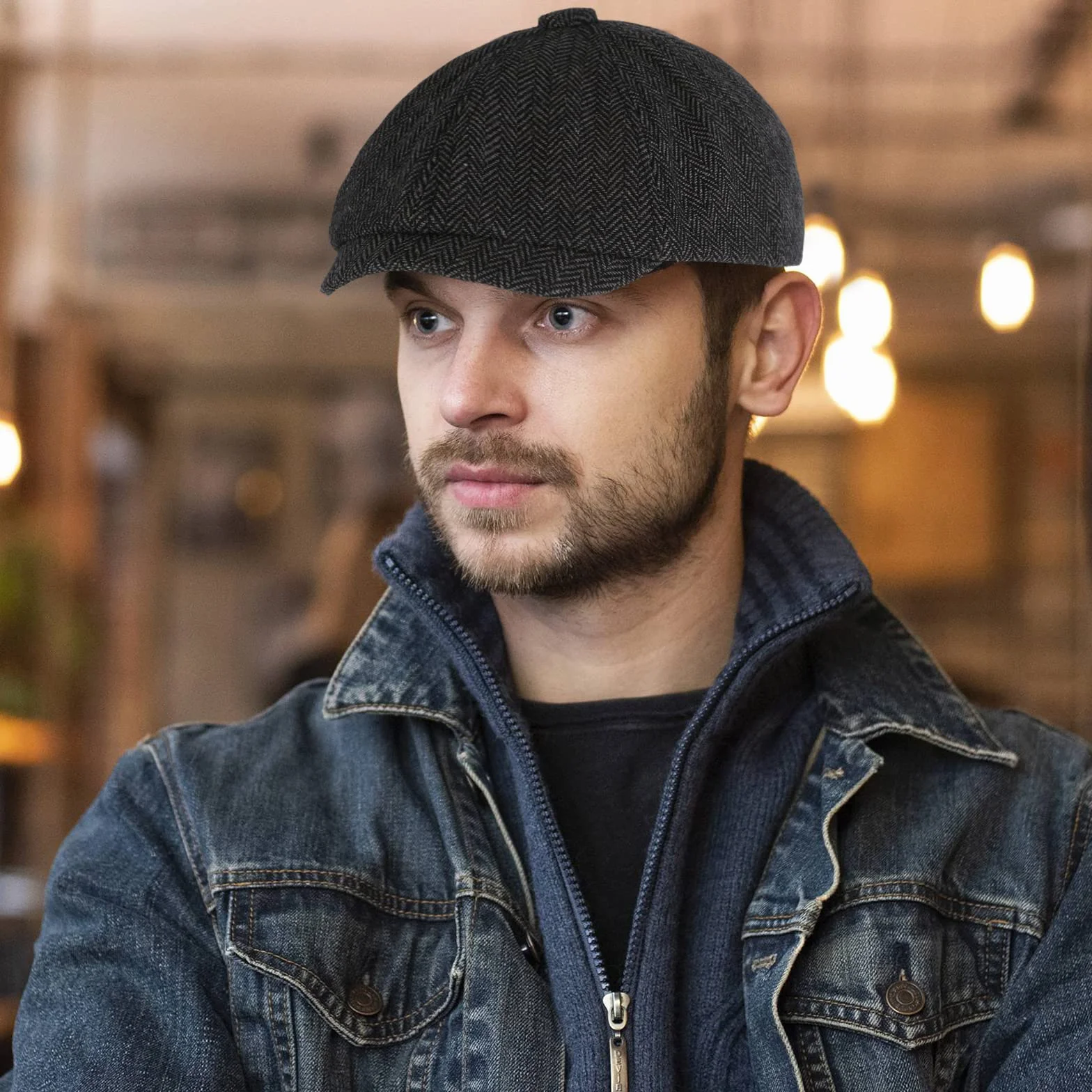 Lusofie Męska Czapka Newsboy z Daszkiem z Bawełny, Regulowana Czapka Cabbie dla Mężczyzn, Irlandzka Czapka Cabbie, Czapka Gatsby, Czapka do Wędkowania, Czapka Golfowa, Czarny, Rozmiar uniwersalny