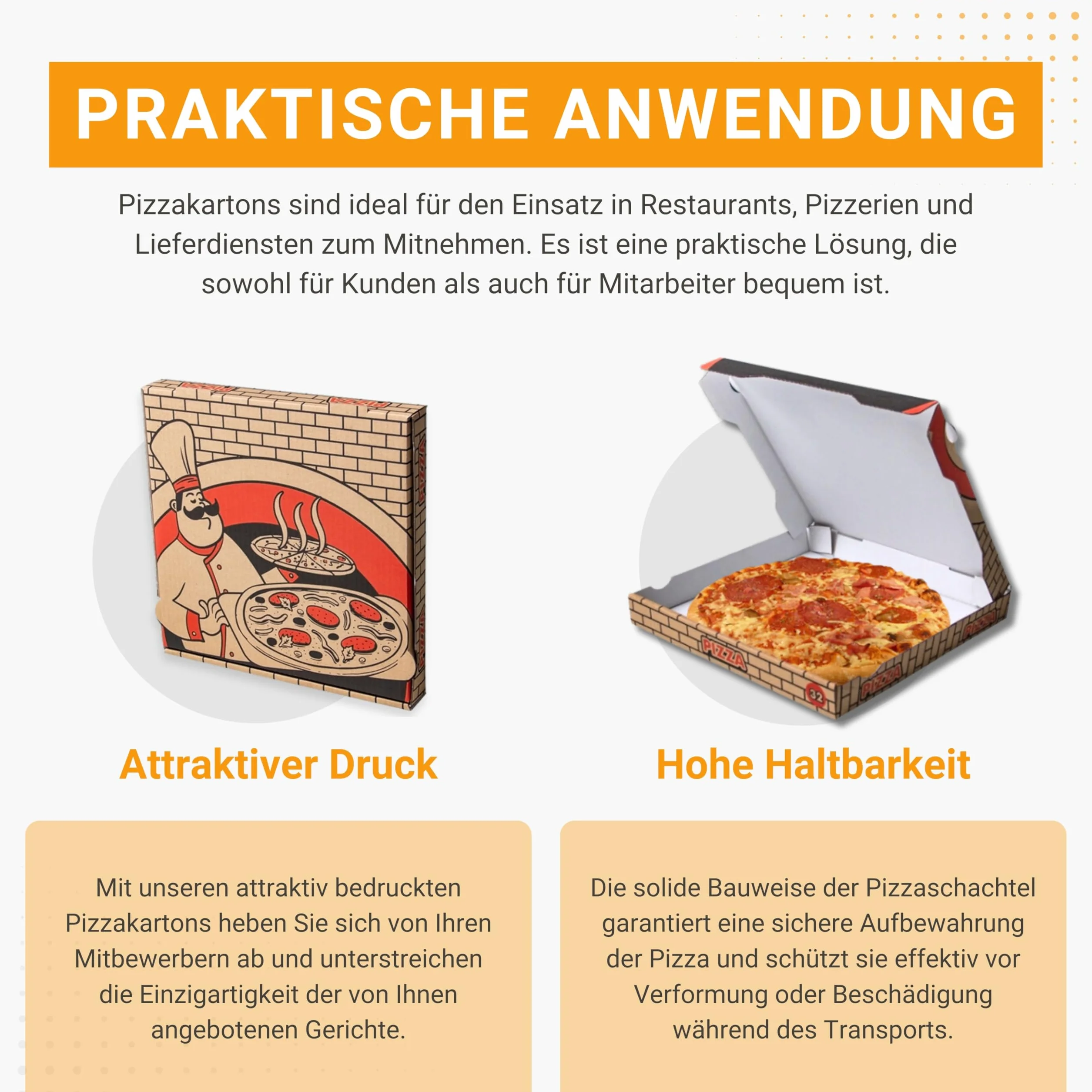 Paxit - pudełko na pizzę 50 sztuk, karton na pizzę 350x350x40 mm z nadrukiem, 3-warstwowe, gramatura pudełka: 395 g/m2, dziurkowane opakowanie do transportu pizzy, karton do pizzy fala B