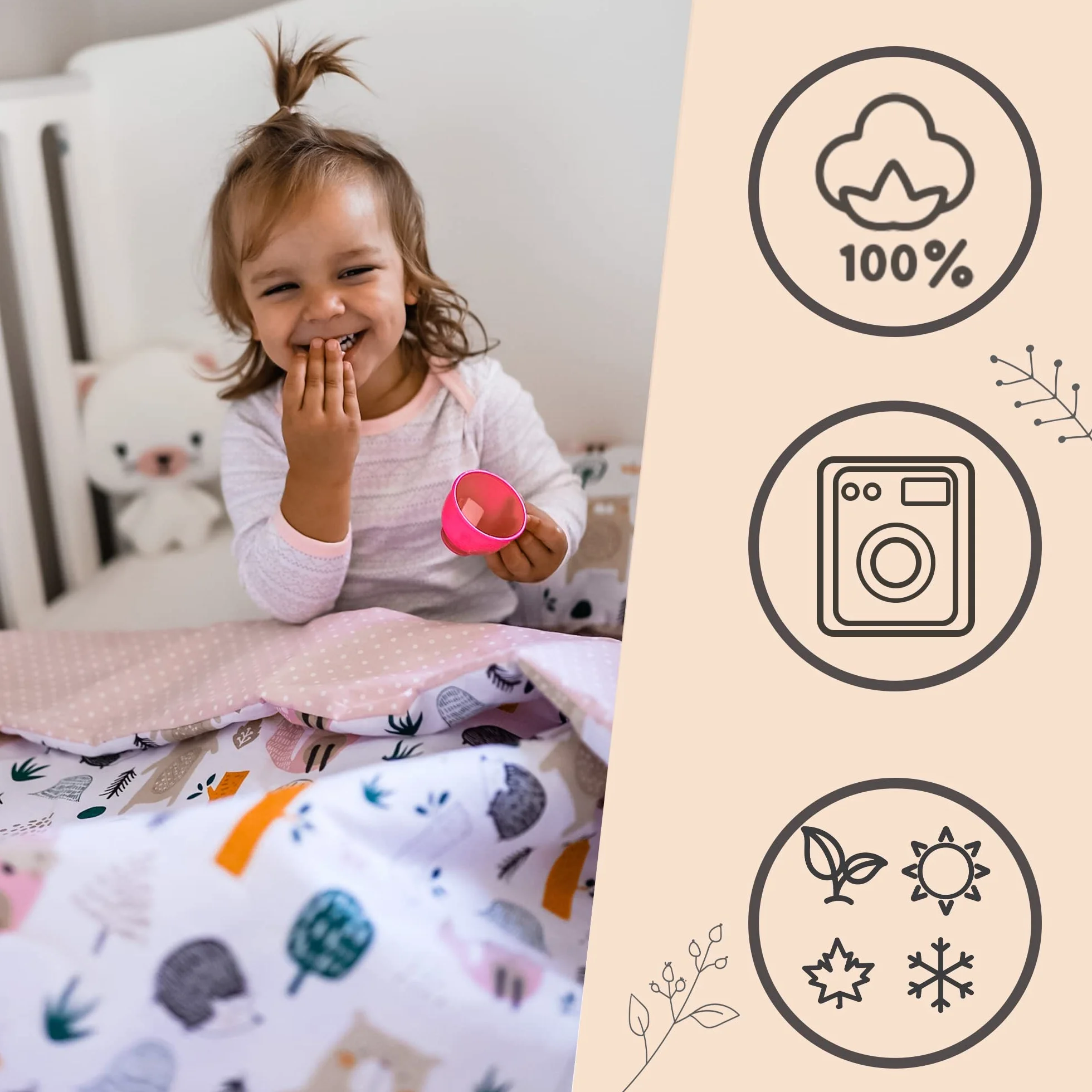 Bellochi Wielofunkcyjny zestaw koca niemowlęcego – dwustronna pościel dla niemowląt 75 x 100 cm i poduszka 30 x 40 cm – ze 100% bawełny – certyfikat Öko-Tex – las