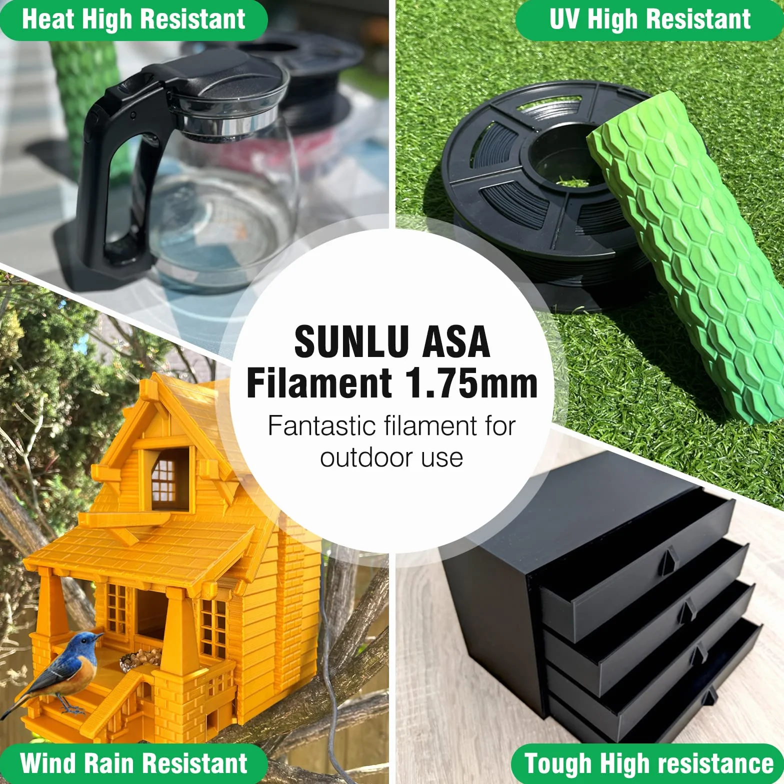 SUNLU ASA Filament 1,75 mm, Odporny na Promieniowanie UV/Deszcz/Ciepło Filament do Drukarek 3D, Wytrzymały Filament 3D, Szpula 1KG ASA Niebieski