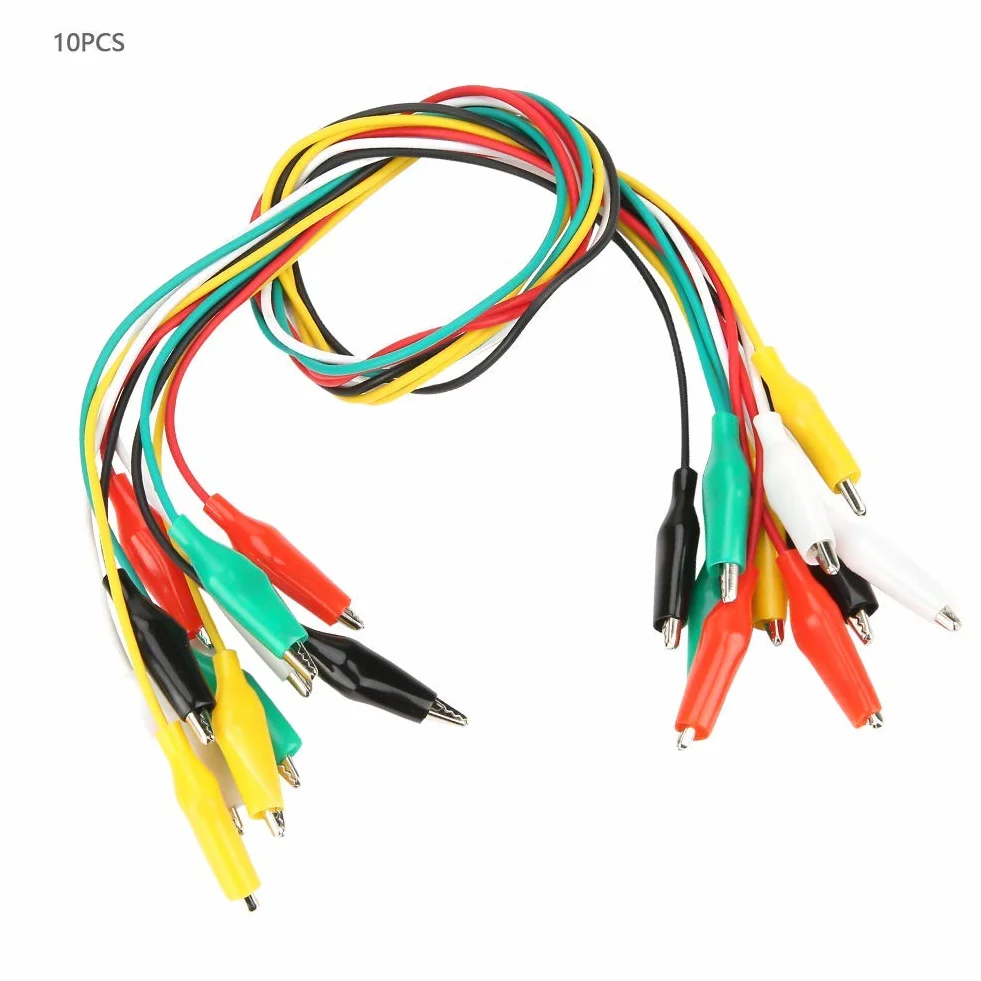 Aramox Zestaw 10 Kolorowych Kabli Testowych z Klipsami Krokodyla, 50 cm, 35 mm, Podwójnie Zakończone, do Testów Elektrycznych
