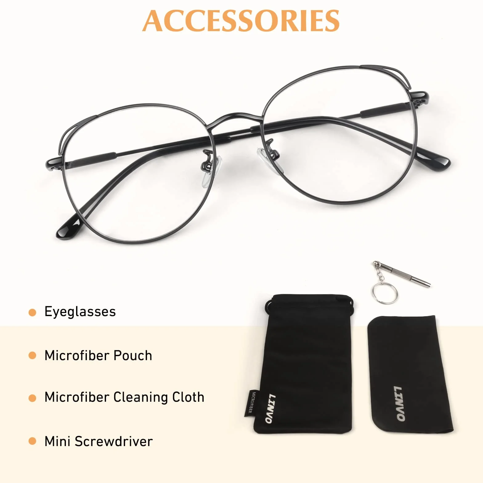 LINVO Okulary bez wzmocnienia damskie klasyczne metalowe oprawki oprawki w stylu vintage, kocie oko, sztuczne okulary