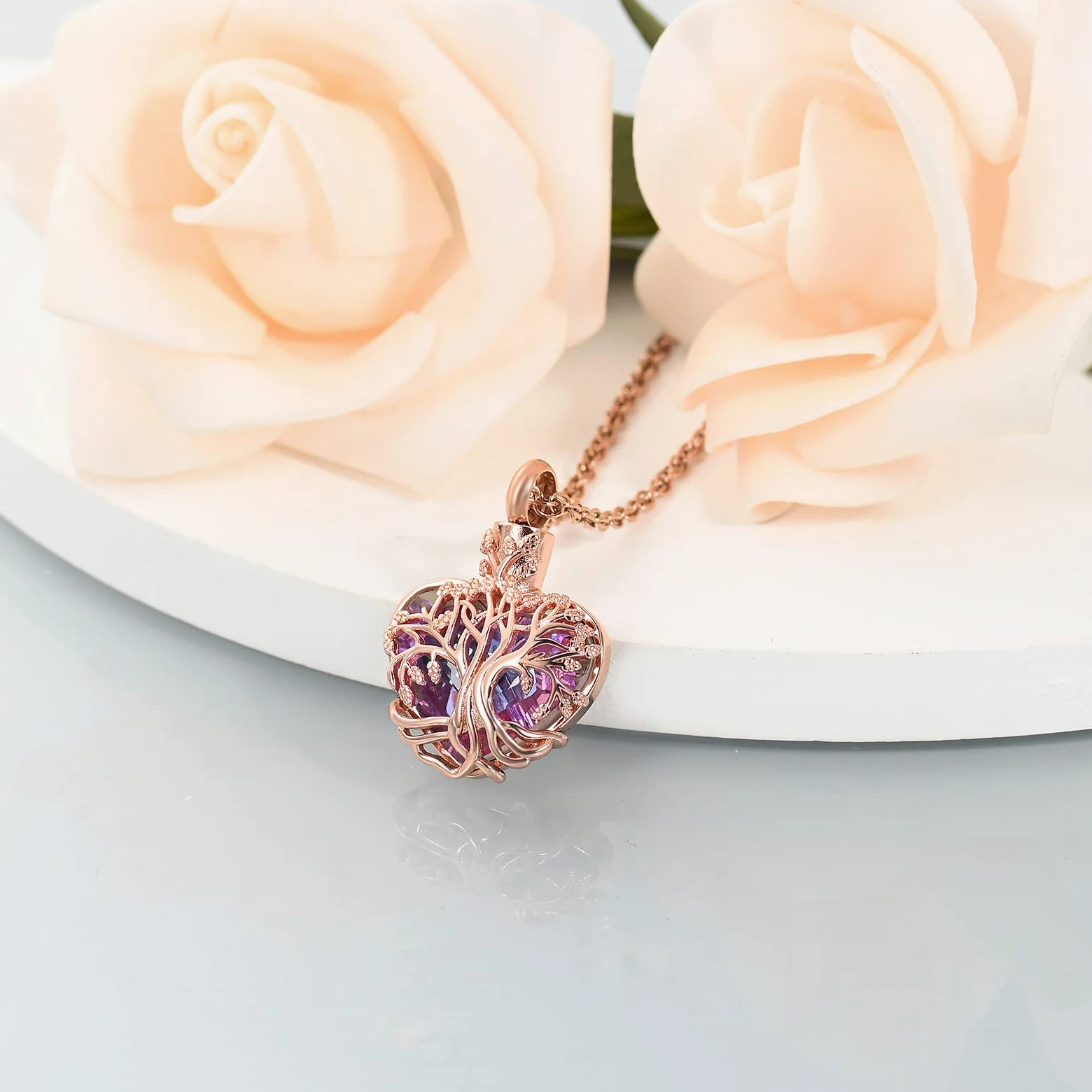 Minicremation Urna Naszyjnik na popiół Drzewo Życia Birthstone Serce Wisiorek Kremacja Keepsake Memorial Pogrzeb Naszyjnik Biżuteria Prezenty dla Kobiet Żony Matki