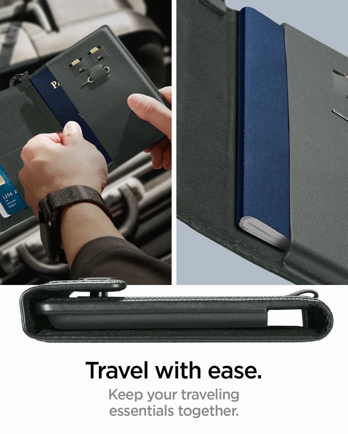 Spigen Etui na paszport z blokadą RFID i pinem na kartę SIM, etui na paszport ze sztucznej skóry - zieleń wojskowa