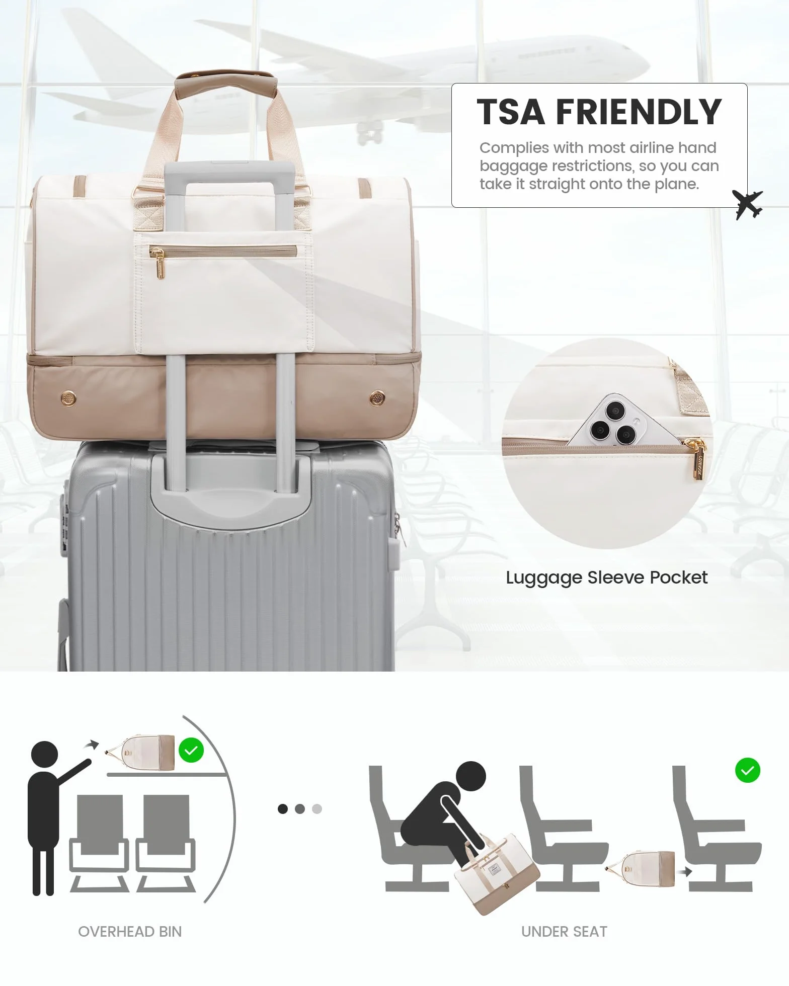LOVEVOOK torba podróżna damska, torba weekendowa Travel Duffle Carry On Bag z kosmetyczką, kieszenią na buty i przegródką na mokre rzeczy, wodoszczelna torba sportowa Gym Yoga Bag, torba podręczna na