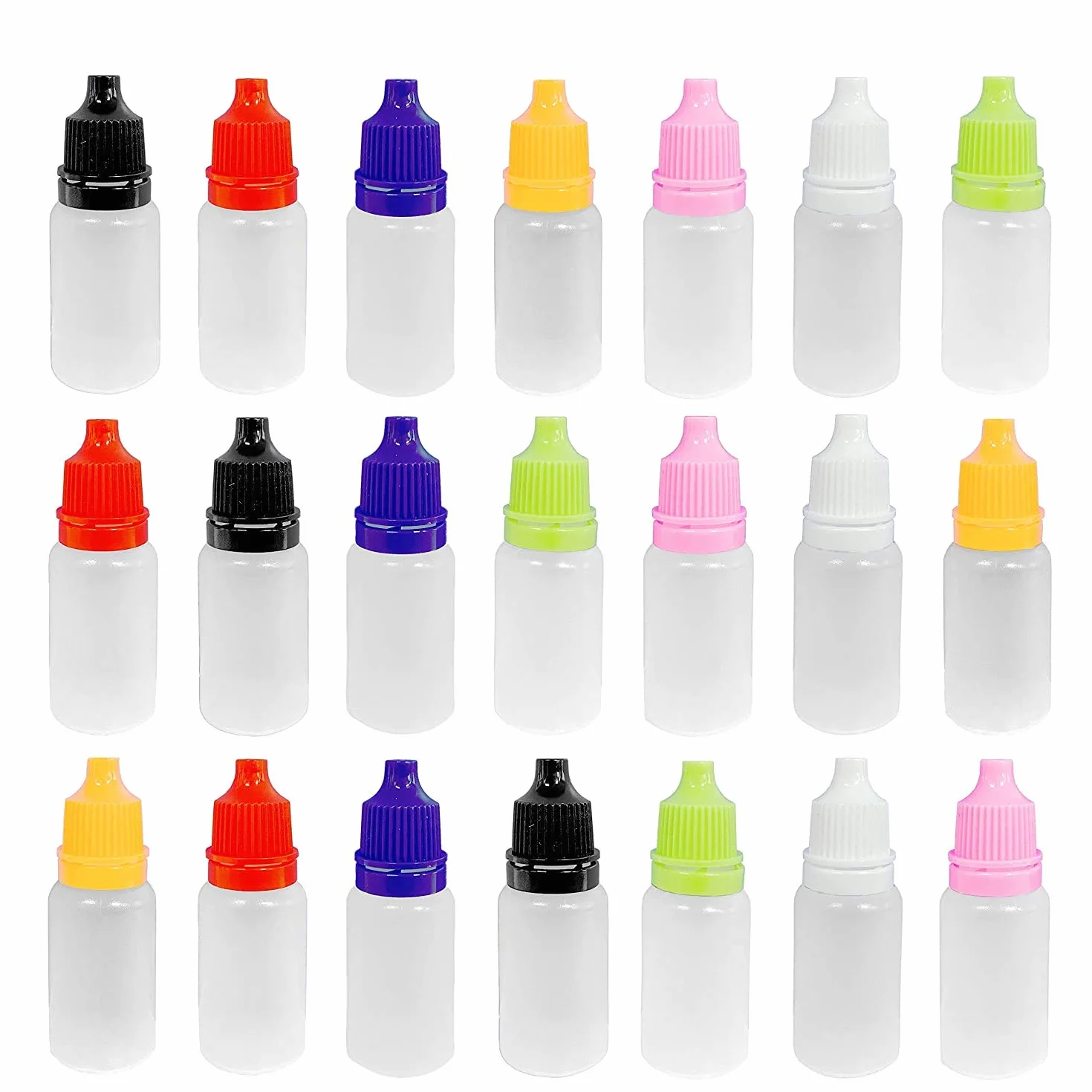 21 sztuk butelek z tworzywa sztucznego, 10 ml, puste butelki z kroplomierzem, do kropli do oczu, Essential Oil Eliquids (kolor losowy)