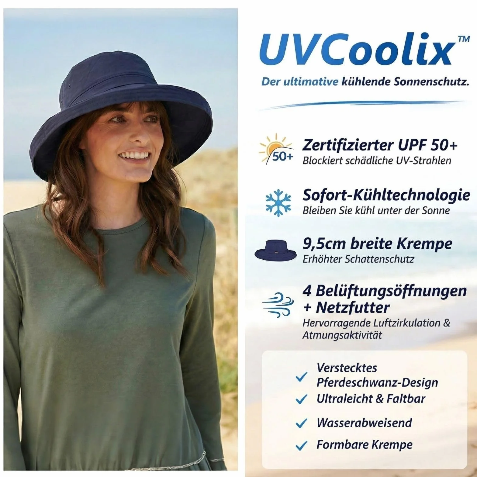 UVCoolix damski kapelusz przeciwsłoneczny UV UPF 50+ szerokie rondo składany