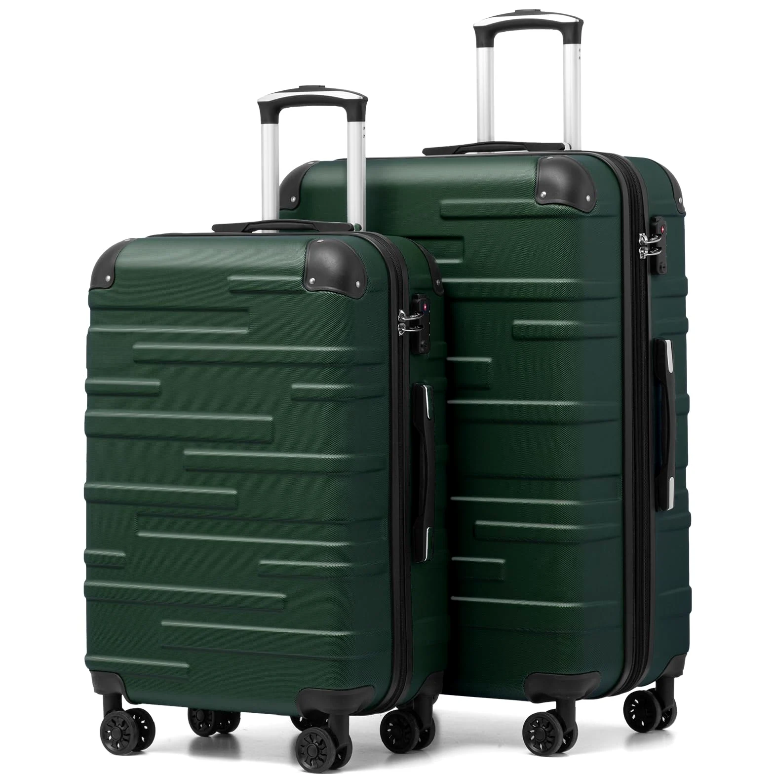 COOLIFE Walizka podróżna z twardą obudową, z możliwością rozszerzenia, z tworzywa ABS, z zamkiem TSA i 4 kółkami, ciemnozielony, Set-2tlg（L+XL）, Uniseks