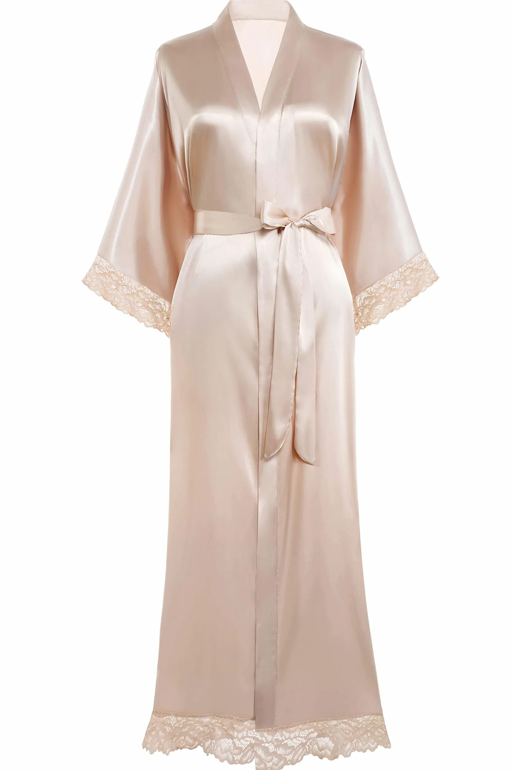 BABEYOND Damski szlafrok kimono z satyny, kimono, długi szlafrok, kolor, druhna, szlafrok kąpielowy z koronkowym wykończeniem, do bielizny nocnej, dla dziewczynki, na imprezę weselną, piżamowe przyjęcie
