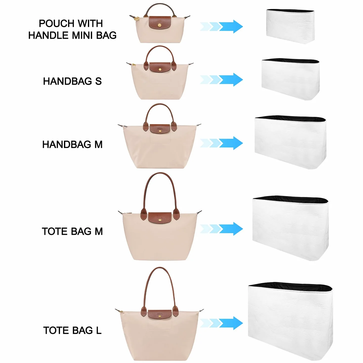 Organizer do Longchamp Bag Insert do Long Champ Le Pliage(Rozmiar: L; Kolor: Biały)