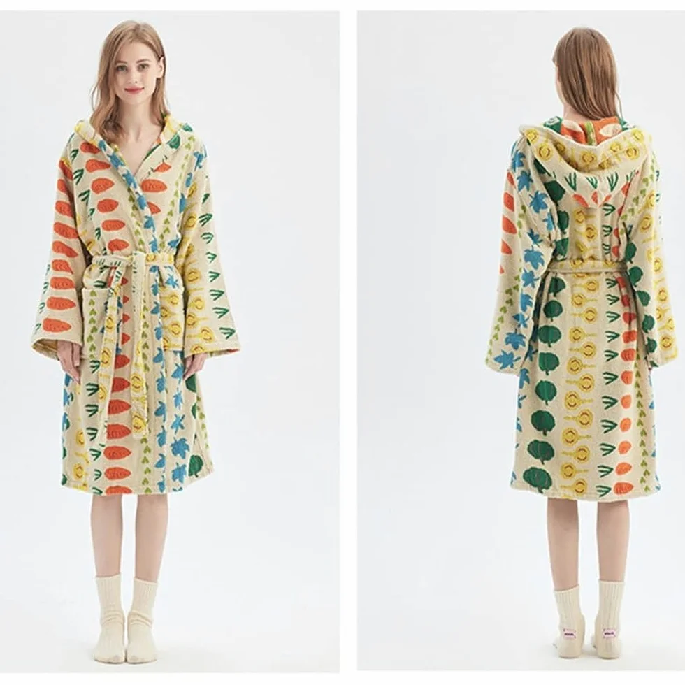 Damski szlafrok frotte, bawełniany szlafrok z kapturem, chłonny, gruby, długi szlafrok do spa, zimowy szlafrok pluszowy,G,One Size