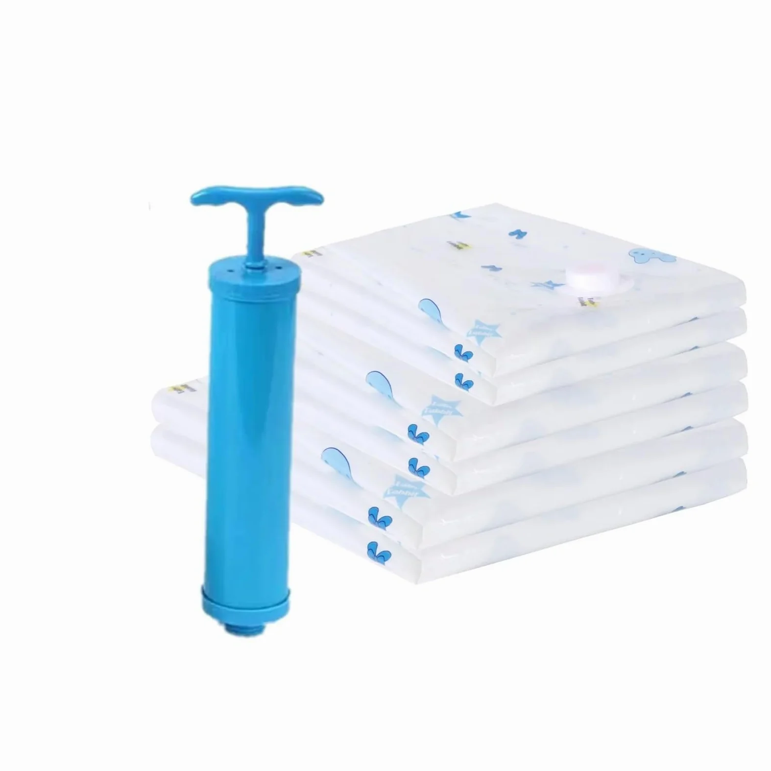 Worek do przechowywania próżniowego, Worki próżniowe do przechowywania ubrań i pościeli, 6 szt., z pompką ręczną(6 Pack J Pump)