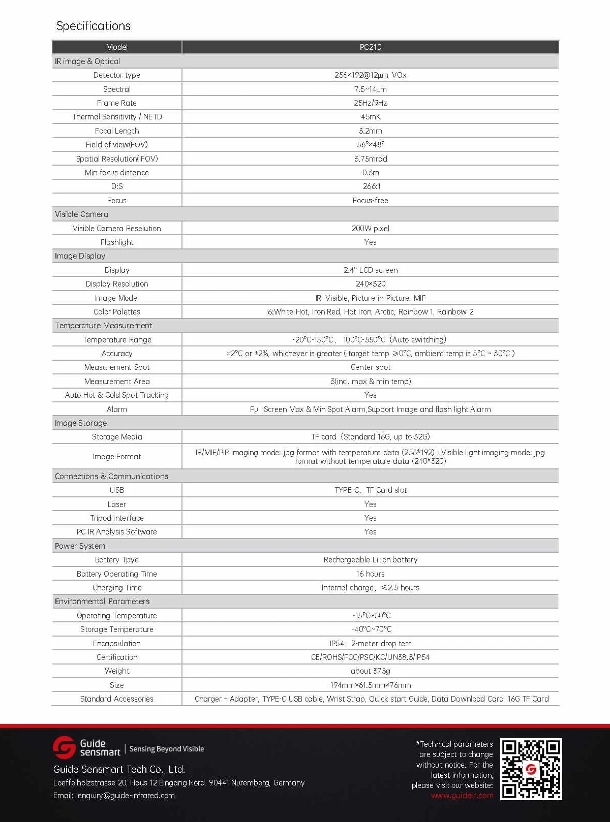Guide PC210 Thermal Camera 256x192 Thermal camera PC Projection Analysis IR Temperature Inspection Repair