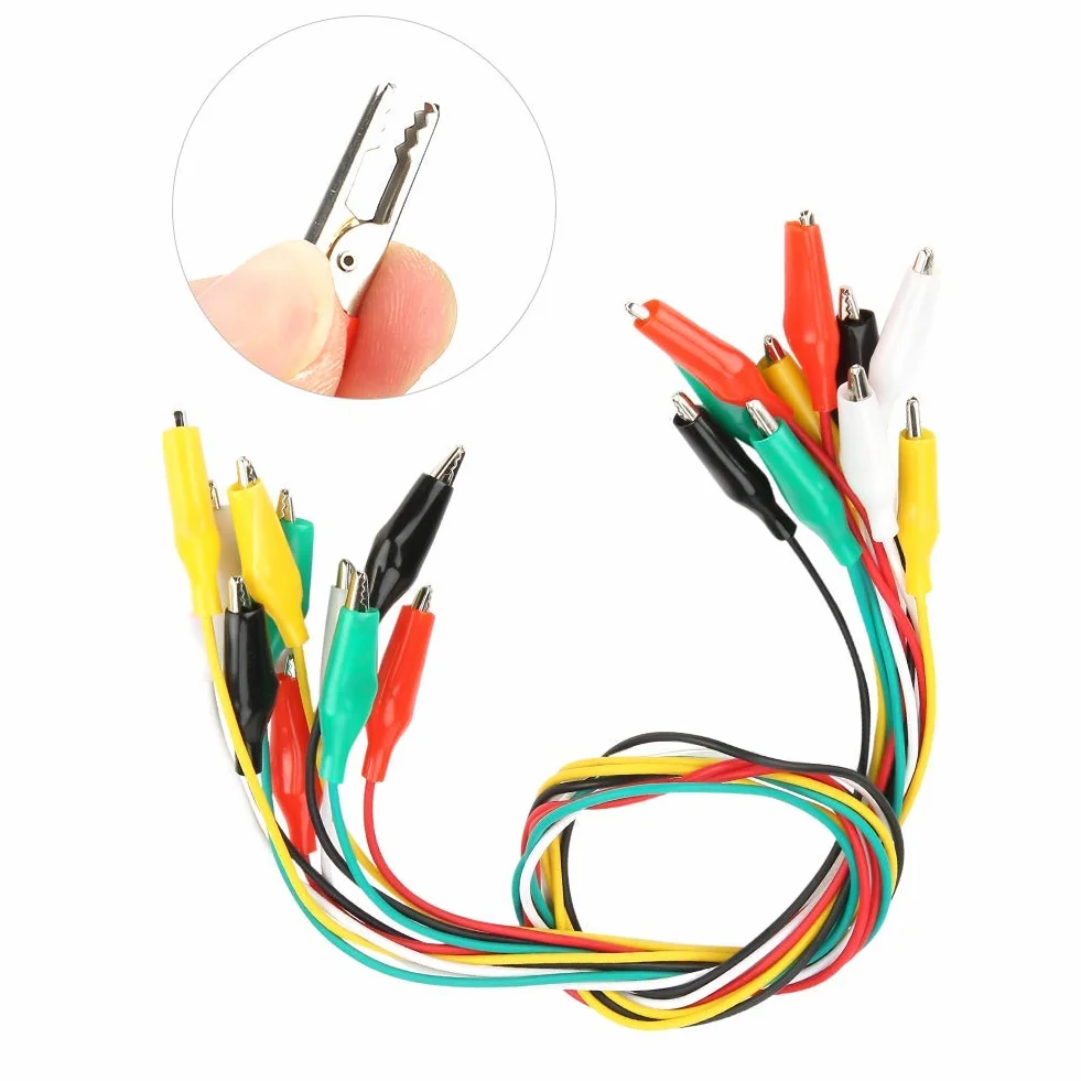 Aramox Zestaw 10 Kolorowych Kabli Testowych z Klipsami Krokodyla, 50 cm, 35 mm, Podwójnie Zakończone, do Testów Elektrycznych