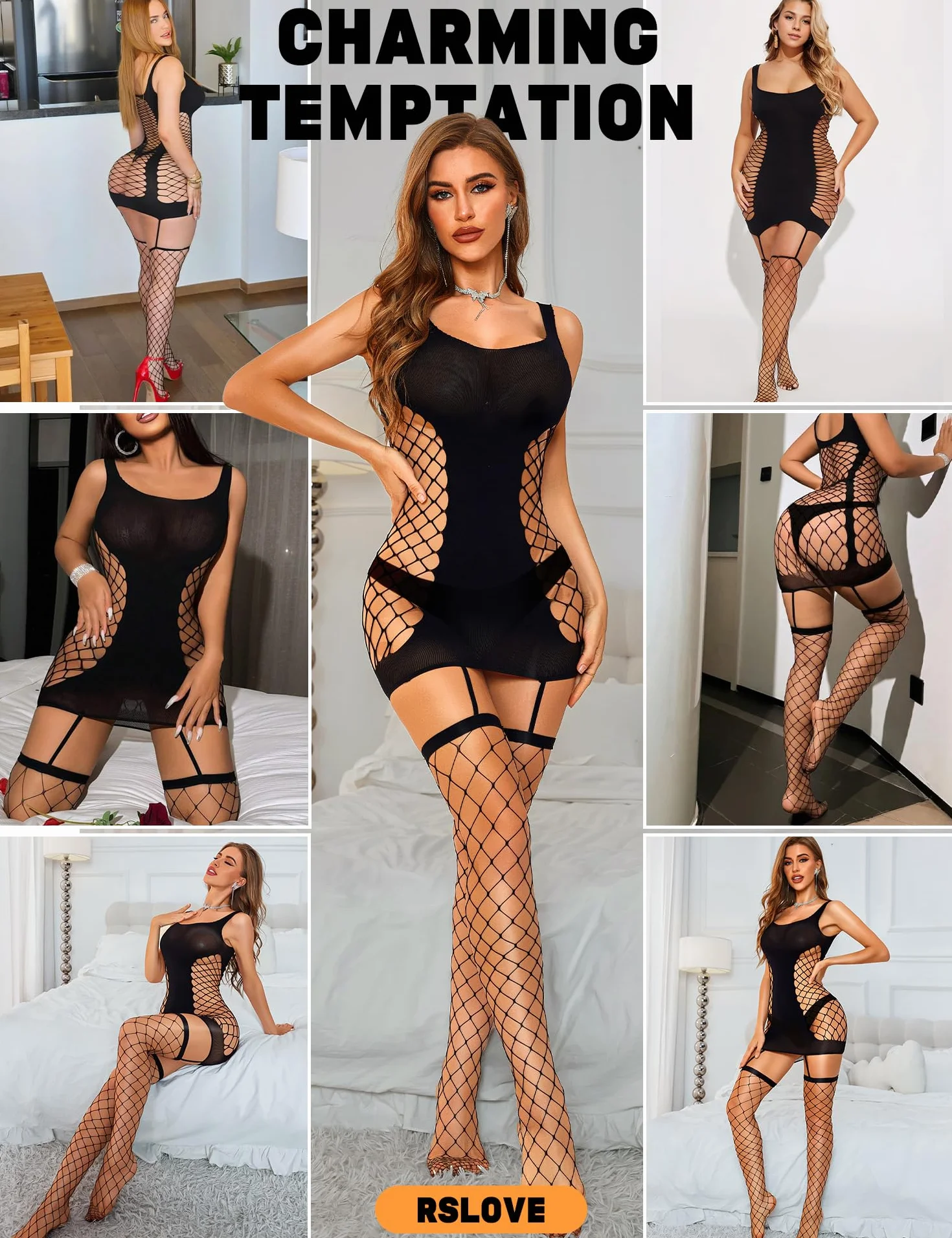 RSLOVE Bielizna Damska Bielizna Babydoll Seksowna Siatkowa Koszula Nocna