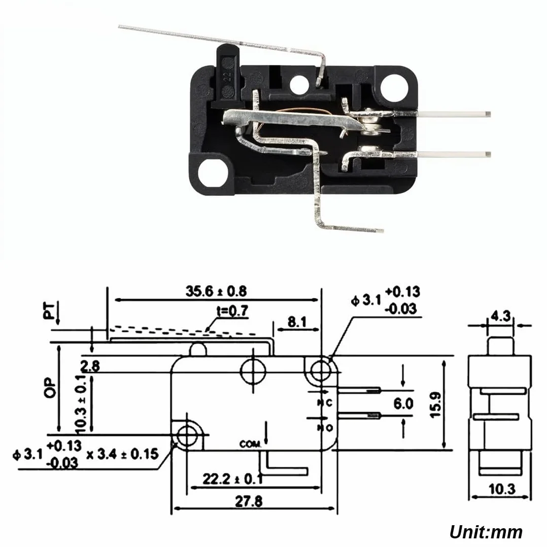 GUUZI 12 sztuk Mikro Wyłącznik Krańcowy Proste Ramię Dźwigni Zawiasu Chwilowy 1NO 1NC SPDT Snap Action Przełącznik dla Arduino V-152-1C25