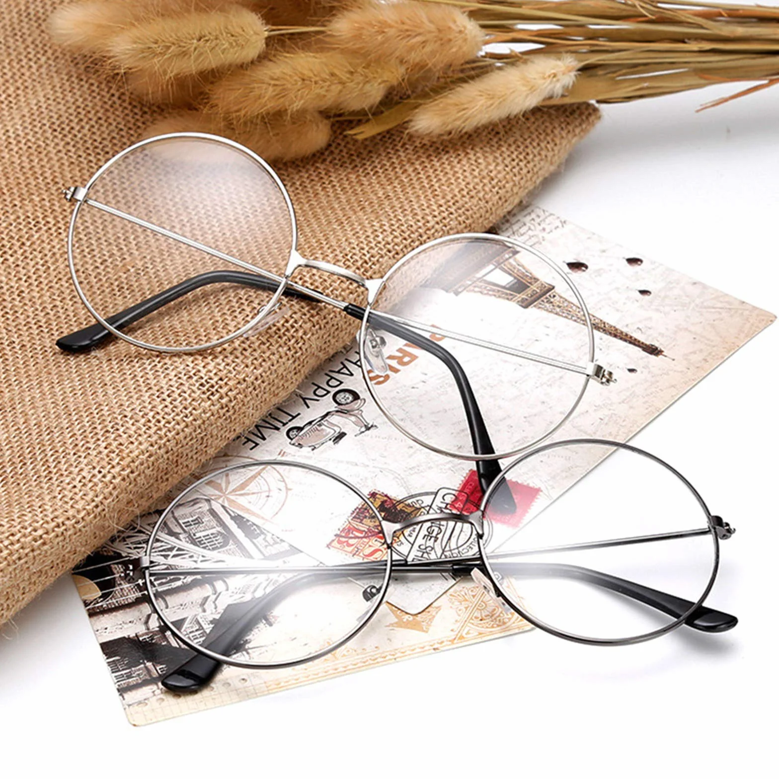 TRIXES Okulary z okrągłymi szkłami – Beatles retro styl lat sześćdziesiątych XX wieku szkło przezroczyste - okrągłe okulary jako uzupełnienie kostiumu Cosplay Retro Party Geek okulary akcesoria do
