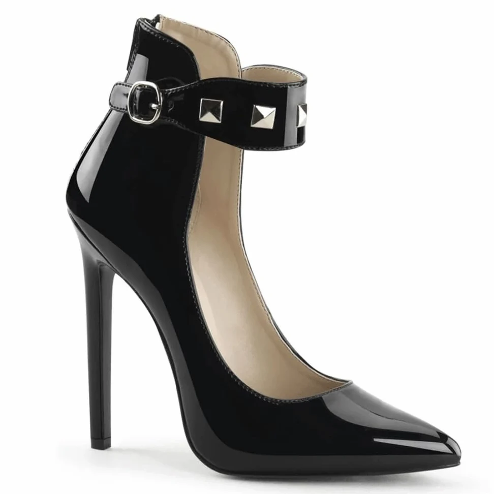 ZWCHGJ Damskie buty robocze na wysokim obcasie 13 cm z nitami i szpiczastymi noskami