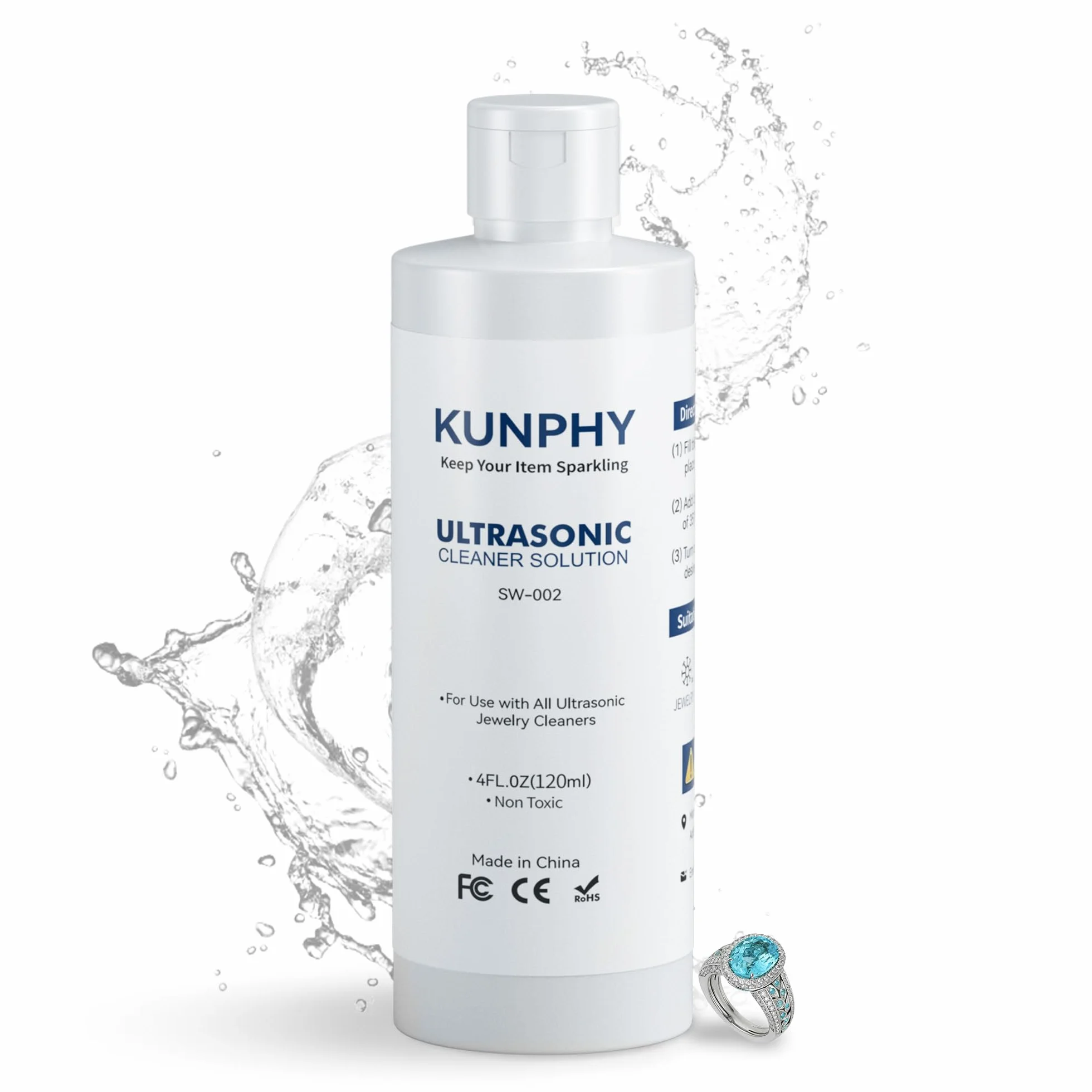 KUNPHY Koncentrat do myjki ultradźwiękowej [120ml] - środek czyszczący do urządzeń ultradźwiękowych - środek do czyszczenia biżuterii we wszystkich urządzeniach do czyszczenia ultradźwiękami