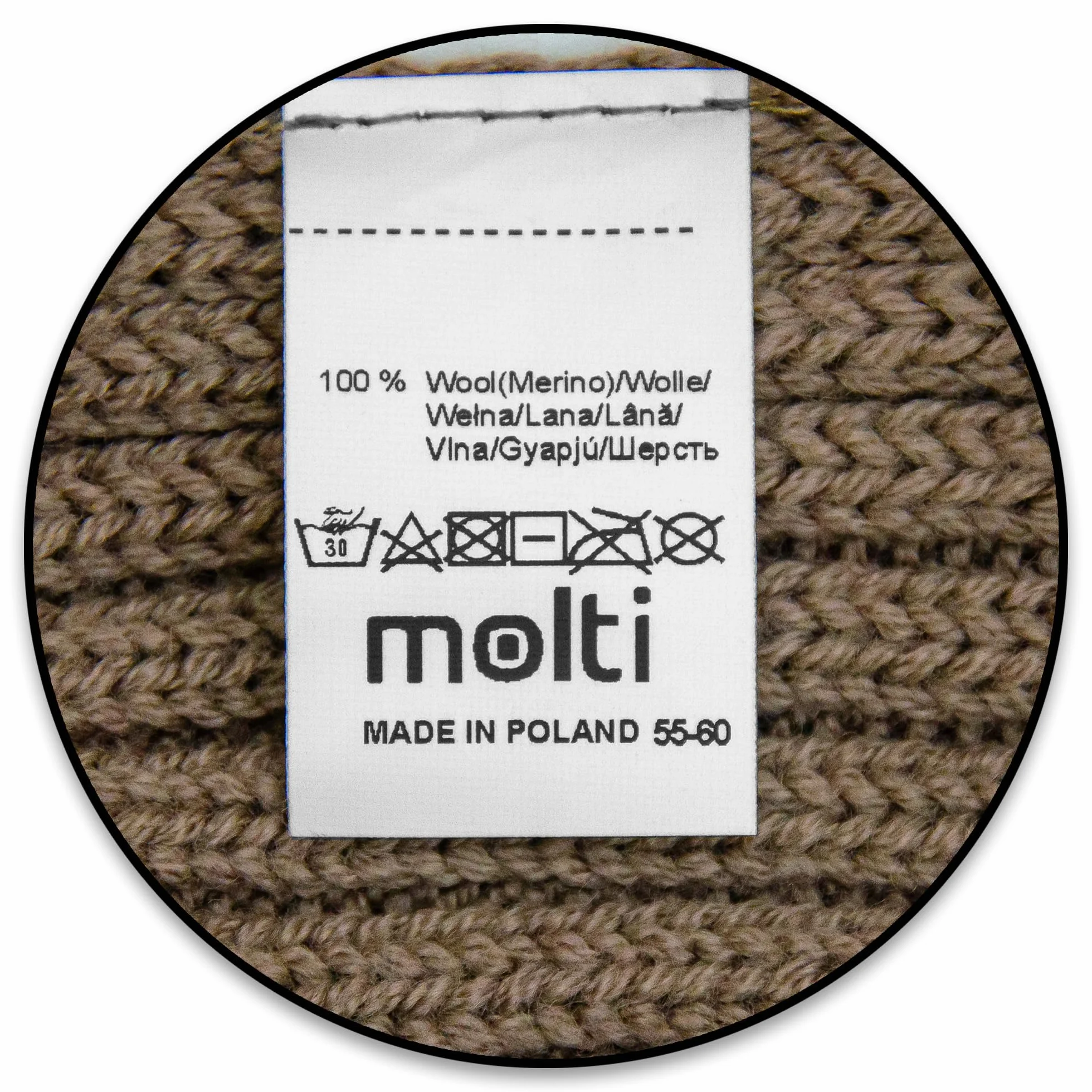 molti Damska zimowa opaska na czoło ze 100% wełny merynosów 55-60 cm prążkowana dzianina Mokka