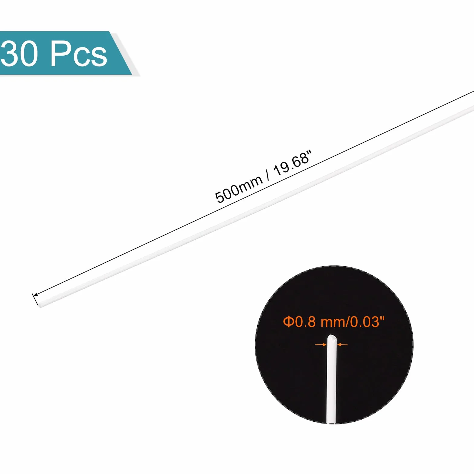 QUARKZMAN Pręt z tworzywa sztucznego ABS, okrągły, z pełnego materiału, 0,8 mm x 500 mm, do samodzielnego wykonania, modelu architektonicznego, stół do piasku, opakowanie 30 sztuk