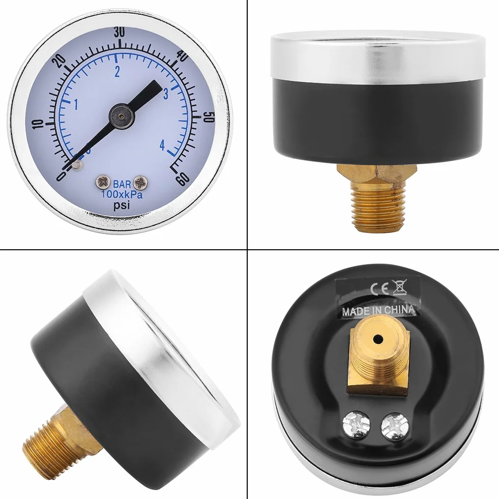 Luftdruckmesser, 0-60 psi 0-4 bar 1/8"BSPT Manometer Manometer für Wasser Luft Öl Messgerät