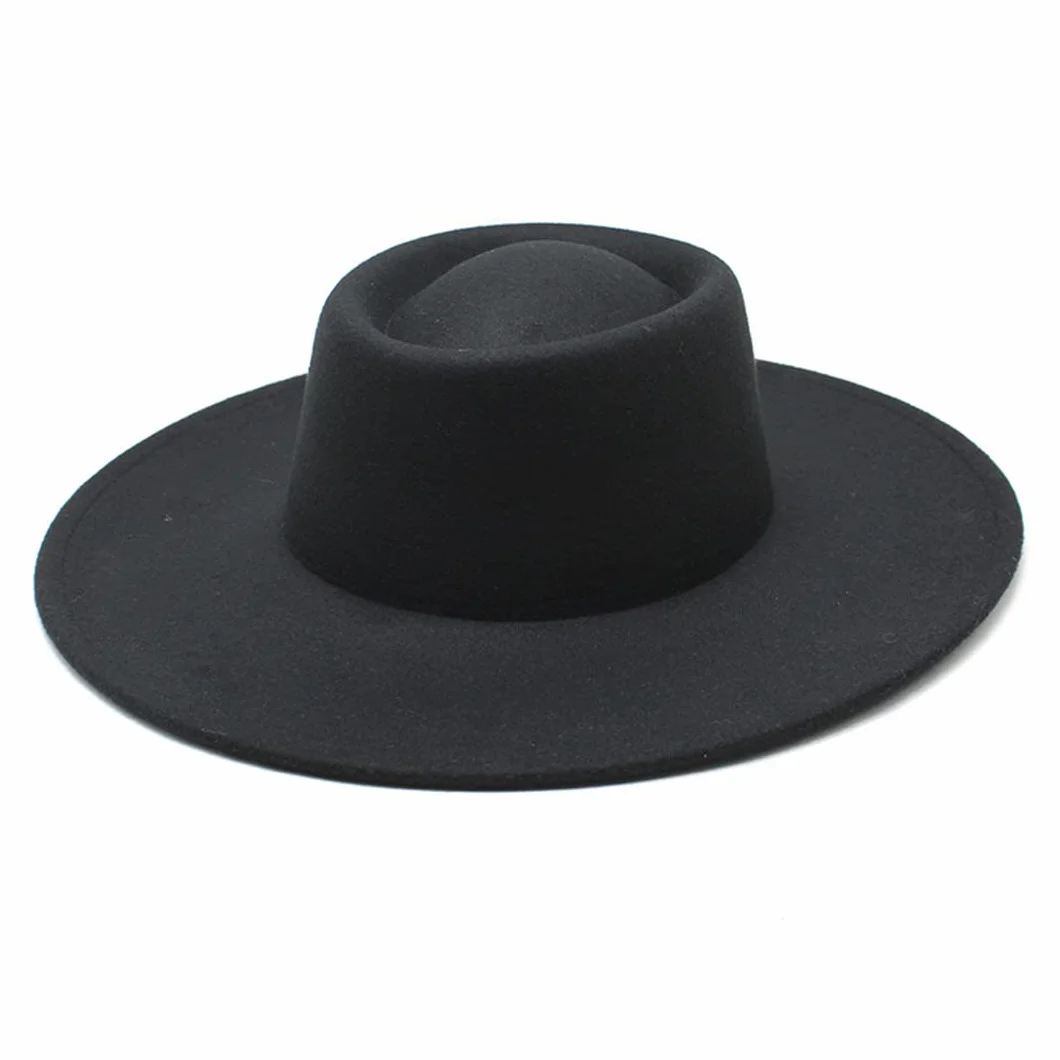 Klasyczny brytyjski styl 9,5 cm duży szeroki rondo kapelusz fedora dla kobiet jesień zima filcowe kapelusze kościelne