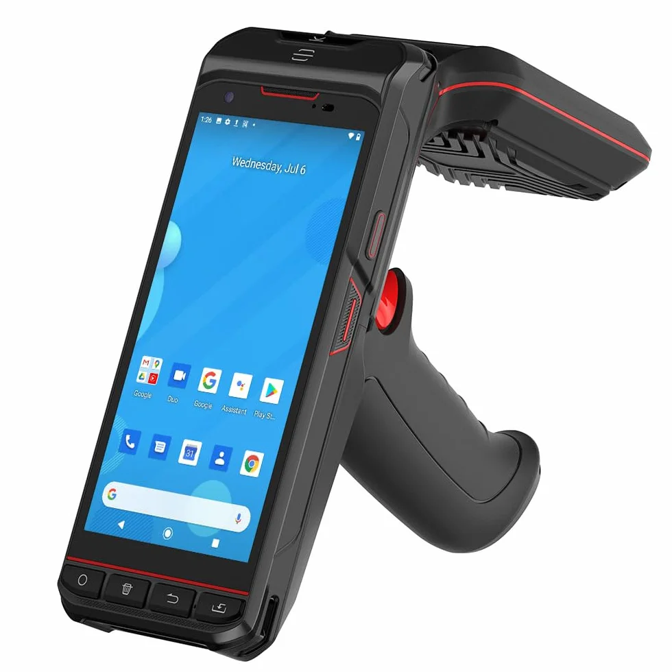 14.0 cm Android 13 ręczny terminal danych komputer mobilny z skanerem kodów kreskowych 1D i 2D PDF417 QR PDF17, czytnik RFID UHF, GPS 4G Wi-Fi GMS, uchwyt pistoletowy MT6762 Octa Core