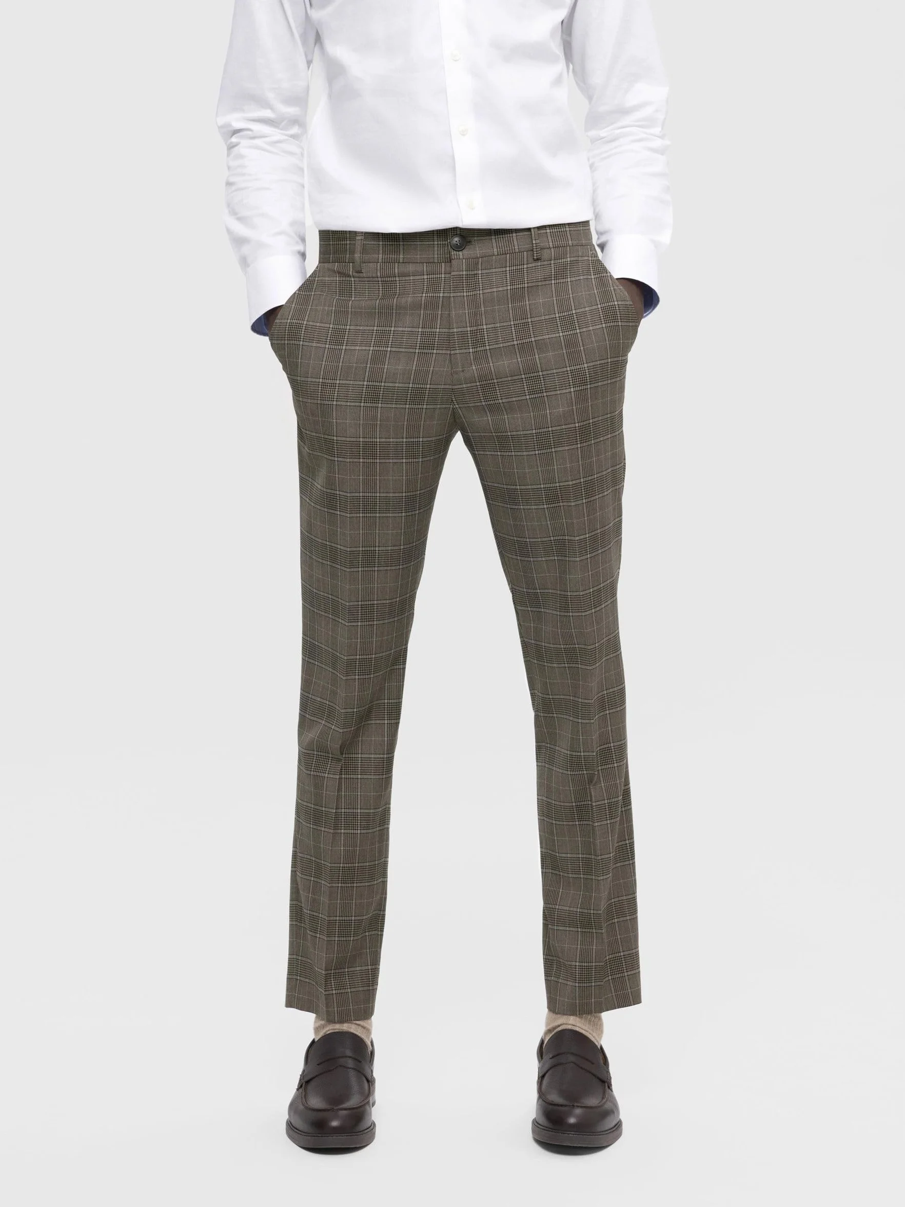 SELECTED HOMME Slhslim-neil Brown Blue Check Trs B Noos - Spodnie Mężczyźni