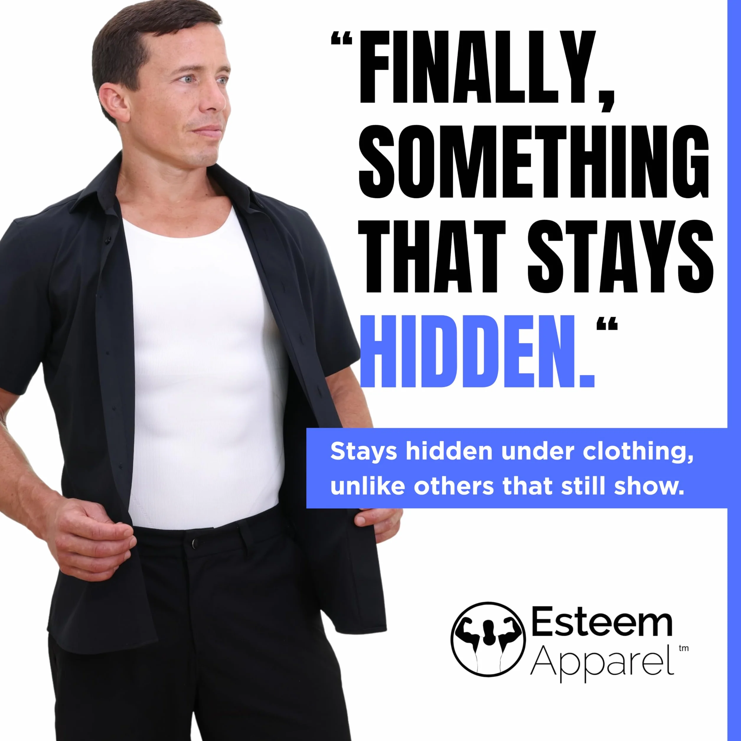 Esteem Apparel EliteSlim męska koszulka kompresyjna do ukrycia ginekomastii, Czarny, L Długi
