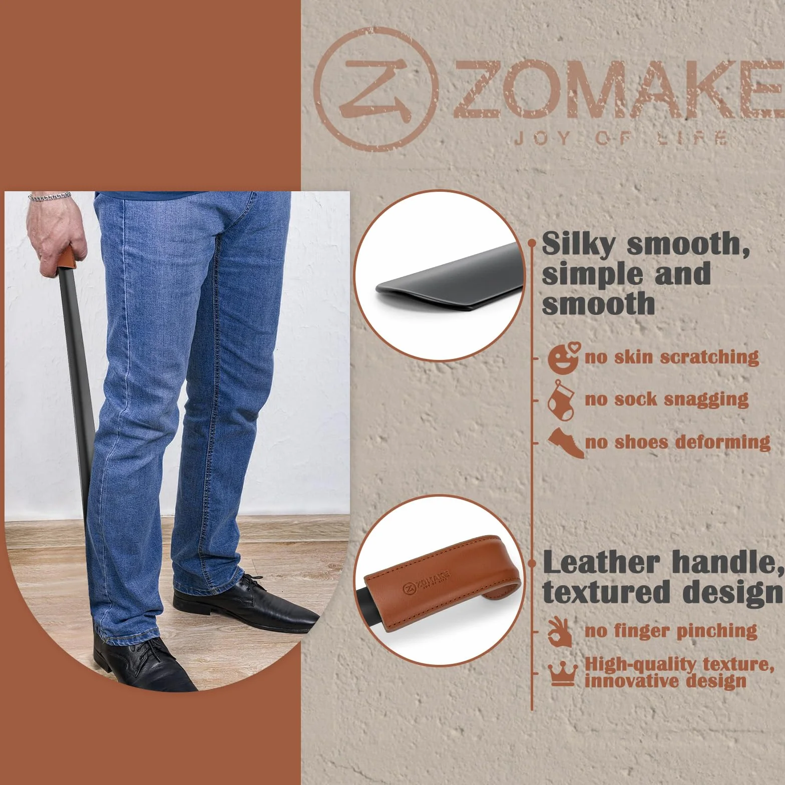 ZOMAKE Łyżka Do Butów Metalowa Bardzo Długa - 72 cm Łyżka Do Butów Stabilna,Łyżka Do Butów Ze Stali Nierdzewnej Długa Bardzo Stabilna Trwała Ergonomicznym Kształcie Dla Seniorów Mężczyzn Kobiet