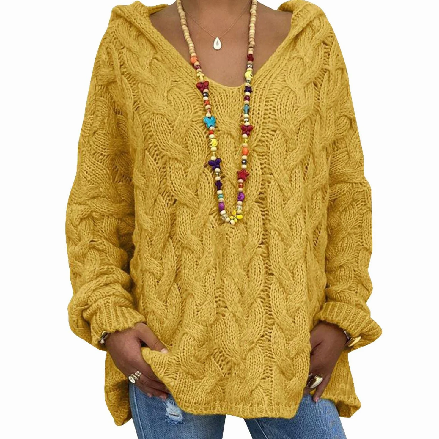 Damski sweter z dzianiny z dekoltem w serek, luźny, dzianinowy sweter, oversize, bluzy w jednolitym kolorze, luźne swetry z długim rękawem, damskie swetry z długim rękawem