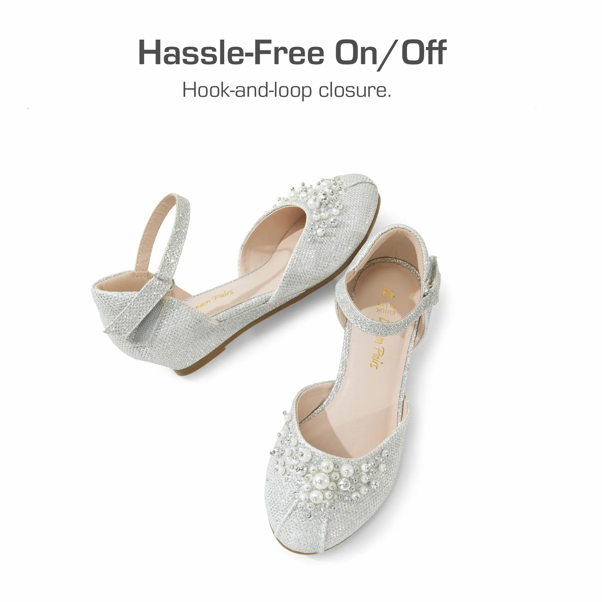 DREAM PAIRS Dziewczęce buty do sukienki maluch małe duże dziewczynki obcasy niskie koturny czółenka z perłami stras dla dziewczynki kwiat księżniczka wesele