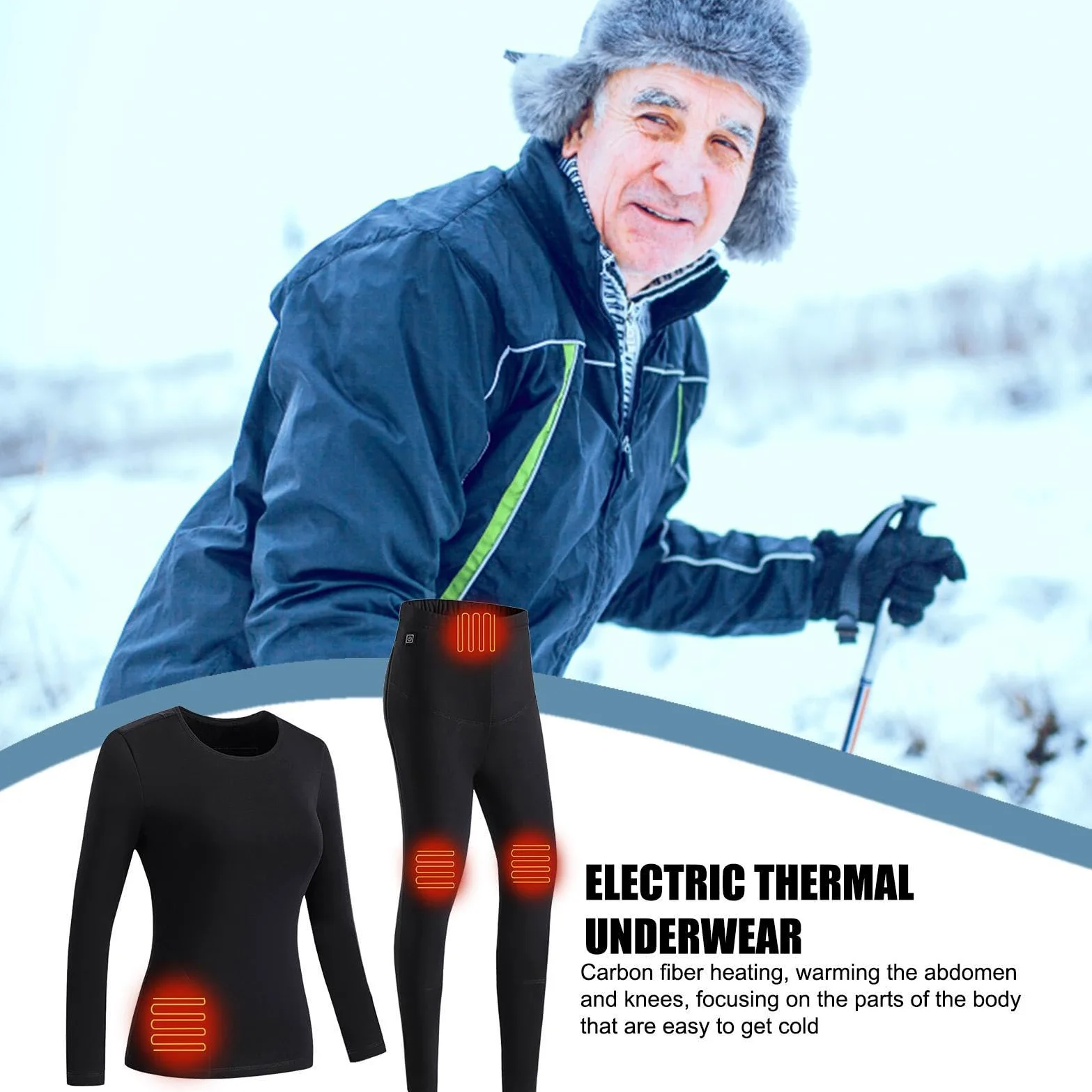 Bielizna termoaktywna dla m??czyzn - Elektryczny polar z 3 ustawieniami | Podgrzewana podstawowa Kombinezony - Zestaw termosów Top & Long Johns zimow? pogod? ?wie?ym powietrzu