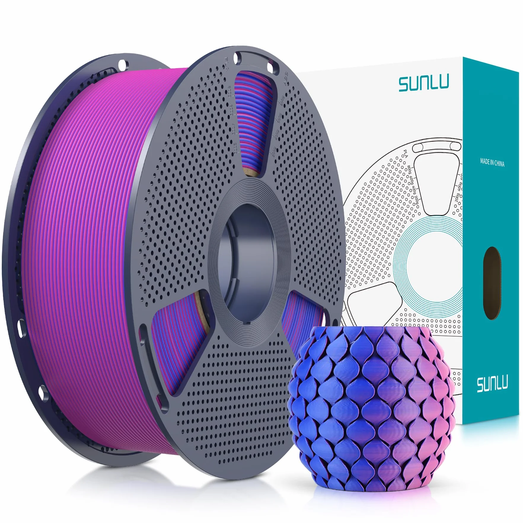 SUNLU Dwukolorowy matowy filament PLA 1,75 mm, matowy filament do drukowania 3D z 2-kolorowym gradientem, dokładność wymiarowa +/- 0,02 mm, szpula 1 kg, niebiesko-czerwony