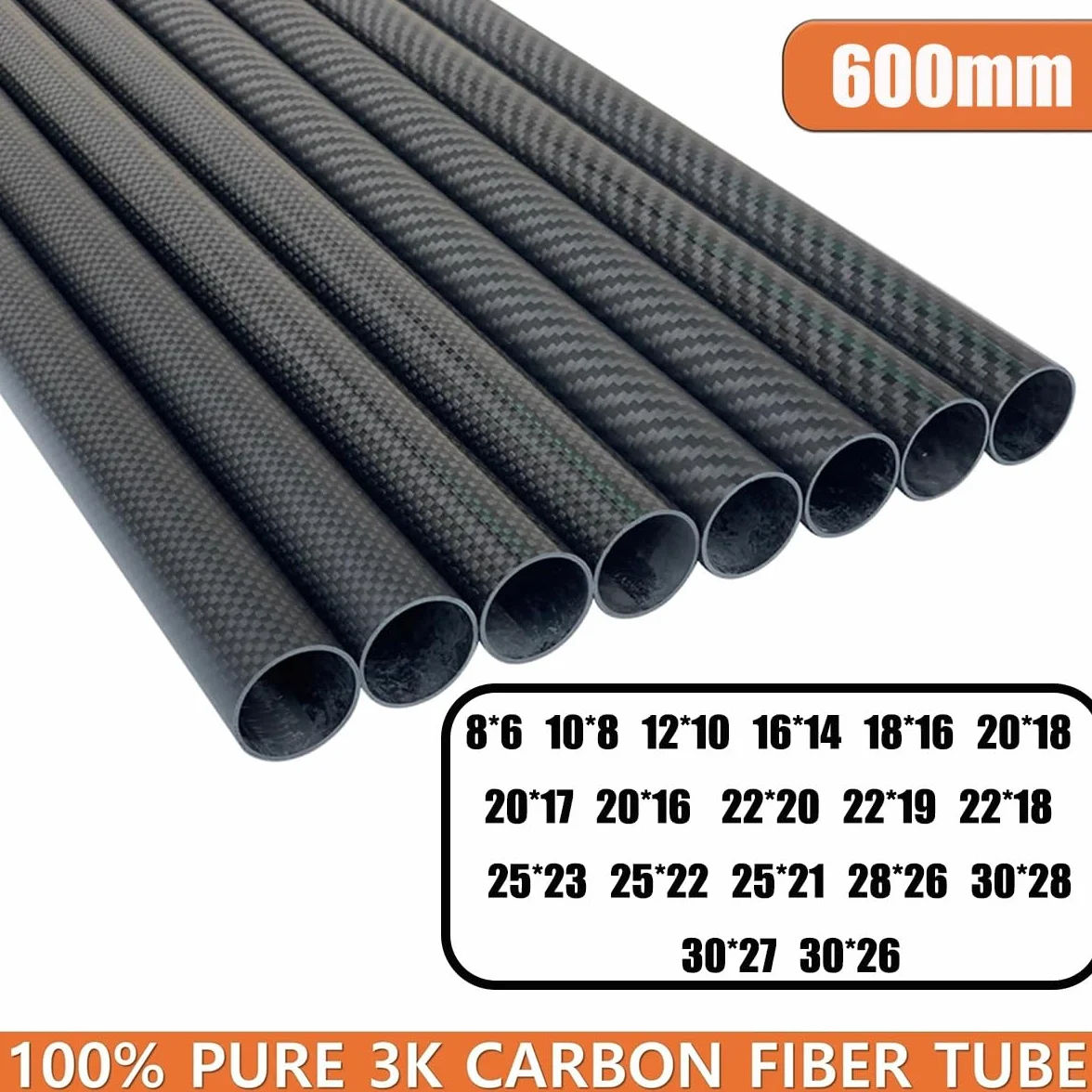 2 Szt. Rura Z Włókna Węglowego O Długości 600mm 3K Splotem Płaskim Matowa Średnica Zewnętrzna 8mm 10mm 12mm16mm 18mm 20mm 22mm 25mm 30mm Wysoka Wytrzymałość Lekki Pusty Pręt(8 * 6 * 600mm)