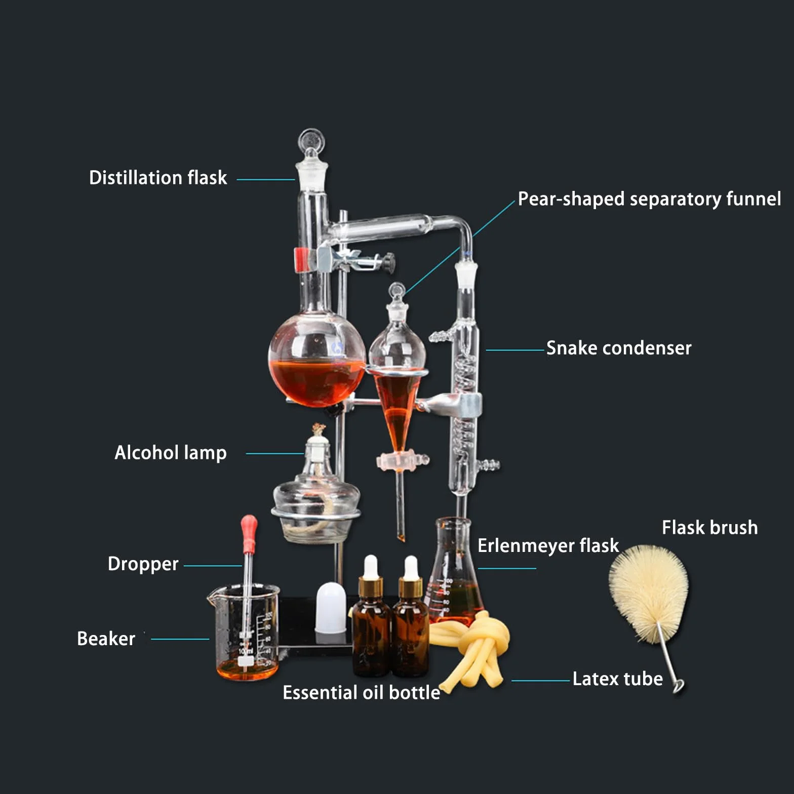 Aparat do destylacji laboratoryjnej szklany zestaw 500 ml destylacja parowa olejków eterycznych