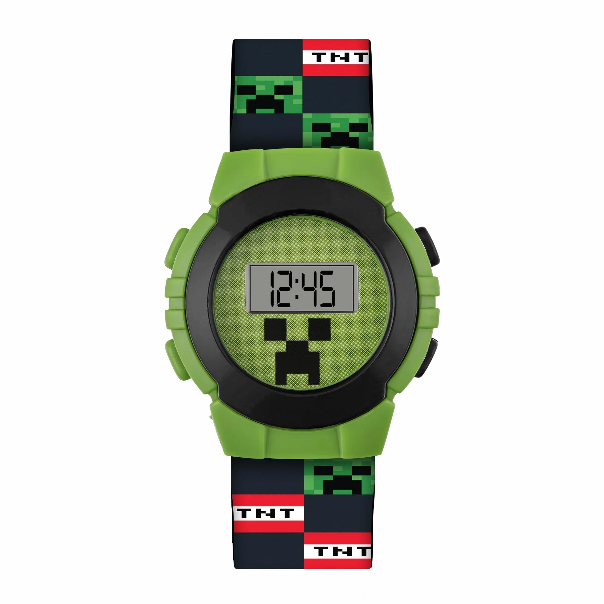 Minecraft Chłopięcy cyfrowy zegarek kwarcowy z plastikowym paskiem MIN4223 AMZ, ZIELONY, pasek