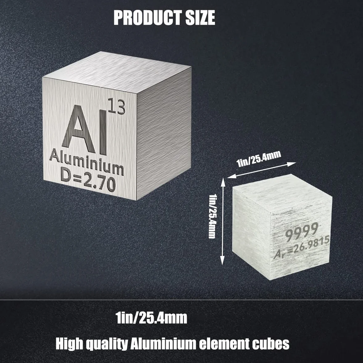 Aluminiowy element Al Density Cube - Element Collection Okresowy stół - Laboratorium Eksperyment Materiał DIY Display,25.4mm / 1inch