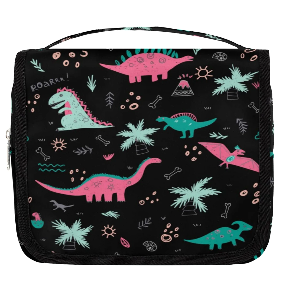 Podróżna kosmetyczka z dinozaurem zabawny dinozaur torba do mycia torba unisex wiszące przybory toaletowe kosmetyczny organizer do makijażu, wielobarwny, Jeden rozmiar