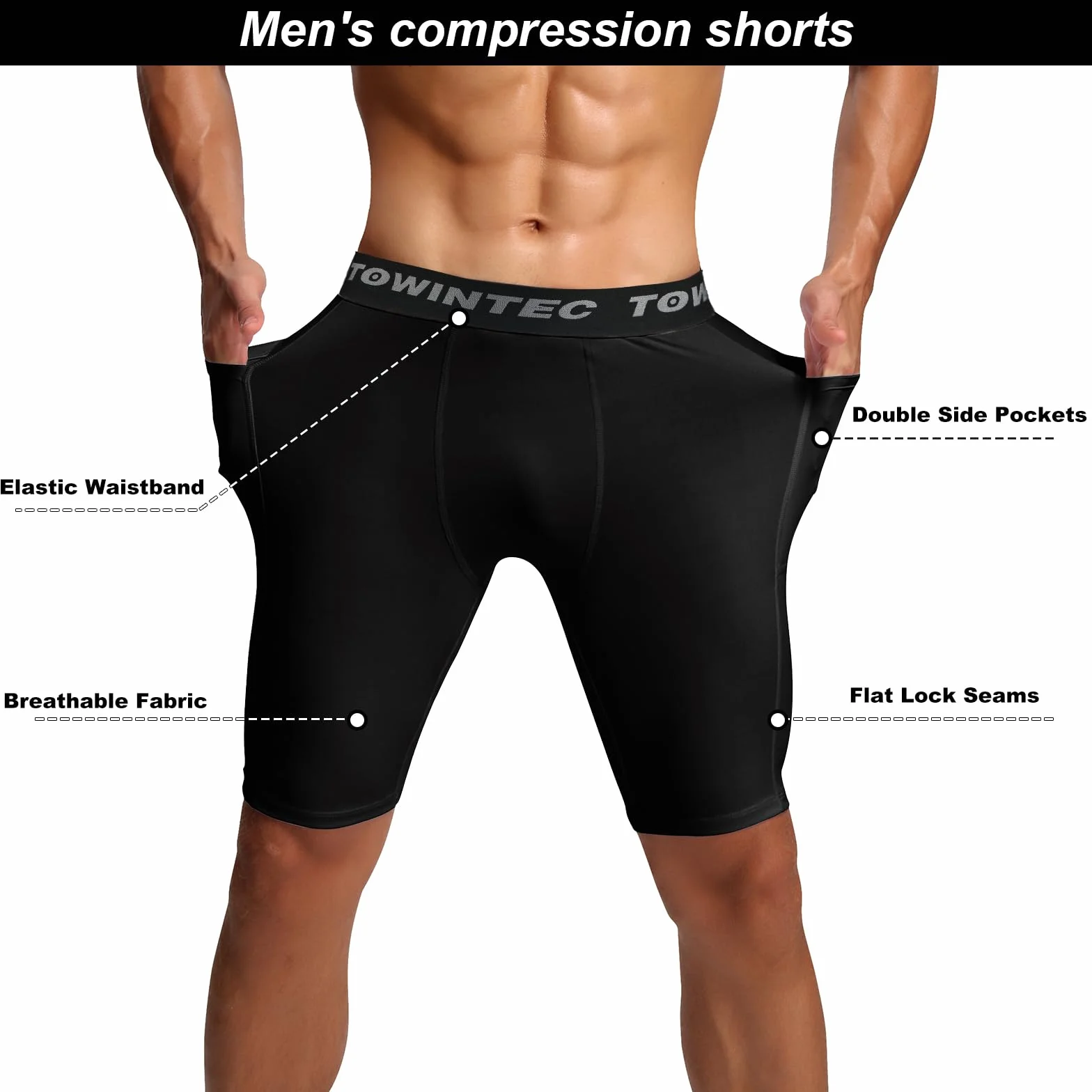 Męskie spodenki kompresyjne z kieszenią sportowe legginsy do biegania spandex warstwa bazowa krótkie