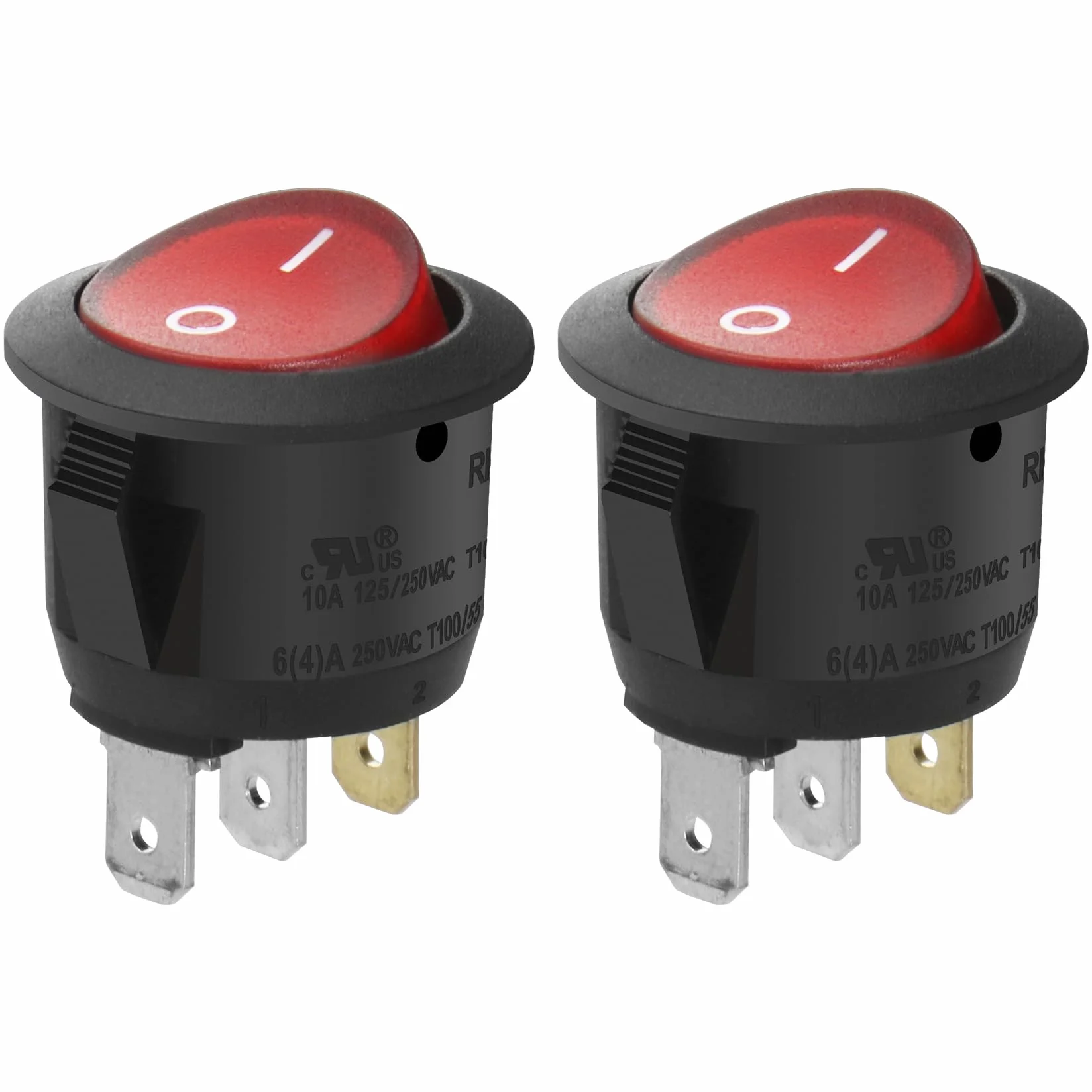 Heschen okrągły przełącznik kołyskowy ON-OFF SPST 3 zaciski czerwone światło 10 A 250 V AC 2 sztuki
