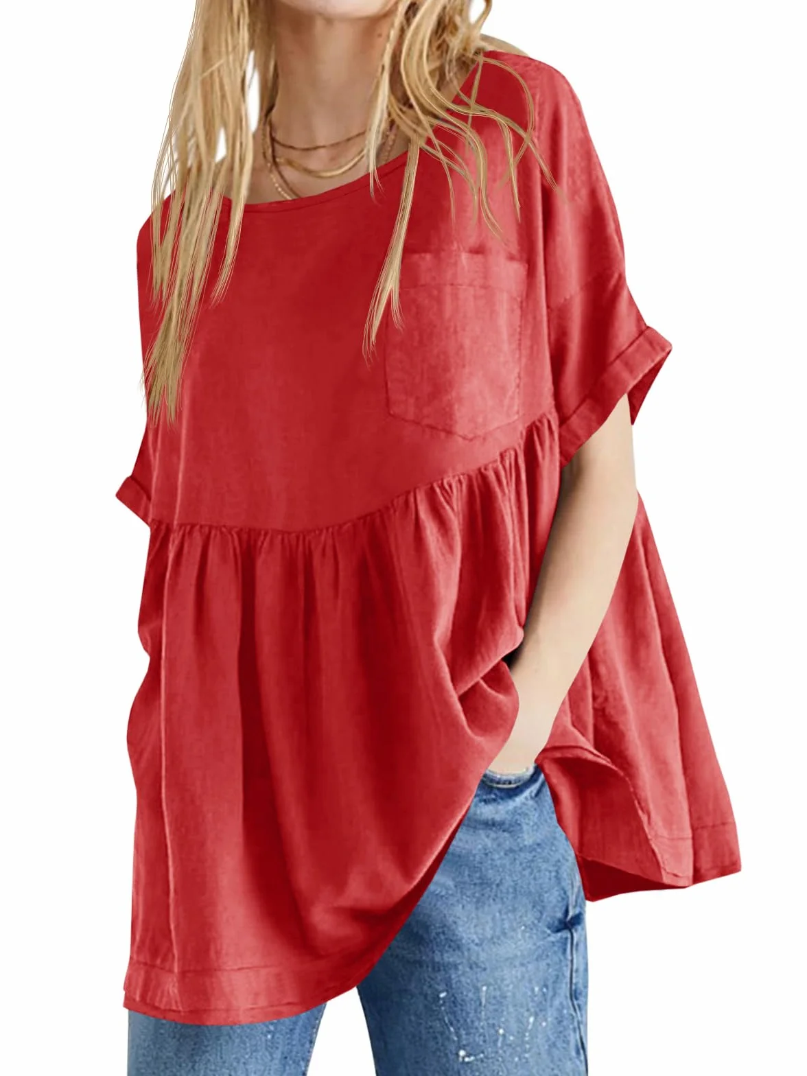 Imily Bela Koszulka damska na lato, oversized casualowa, tunic, luźny krój, top, bawełna