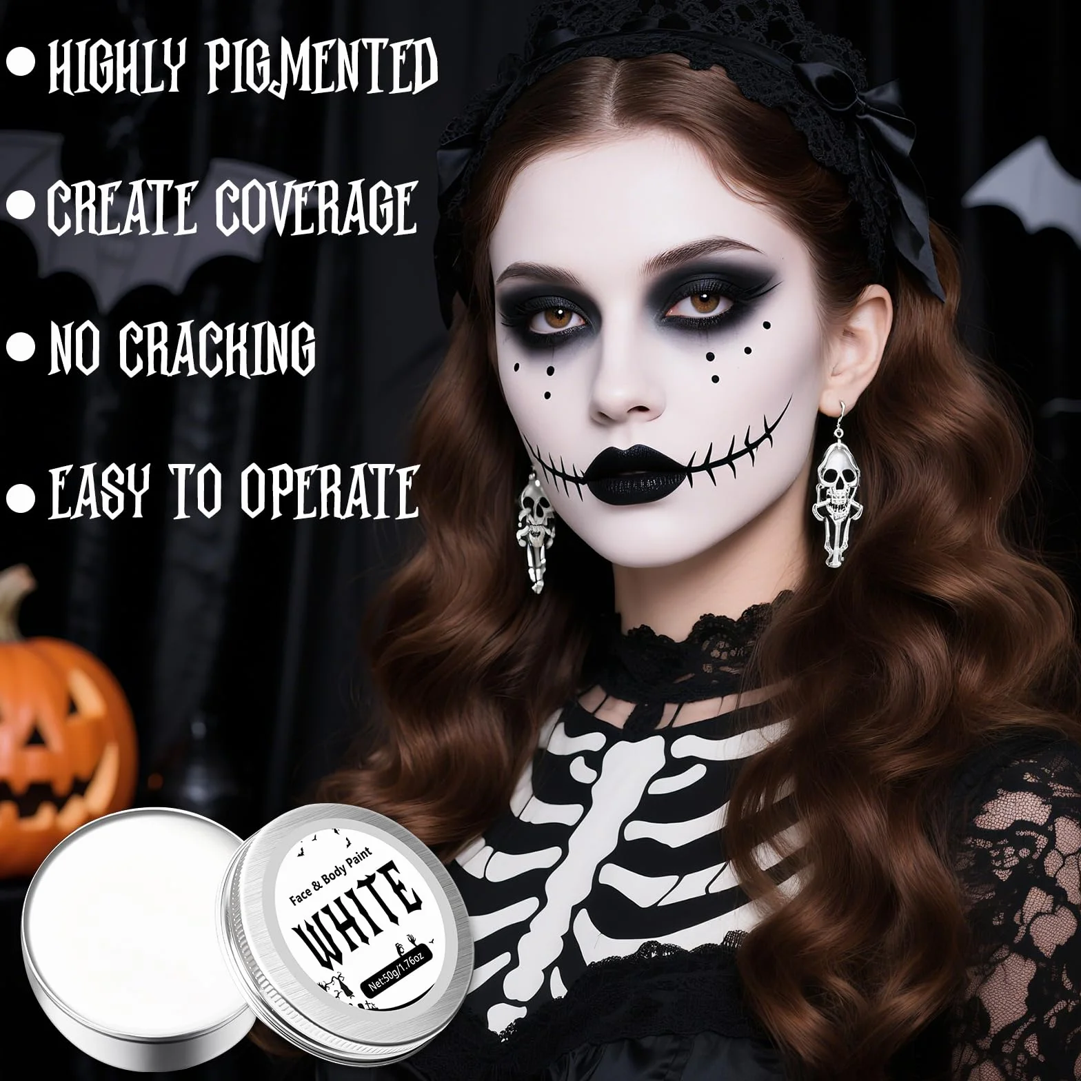 Zestaw do makijażu na Halloween, biały zestaw do makijażu dla dorosłych i dzieci, 50 g, kolor biały do malować twarzy, ciała, wampira, SFX, zombie