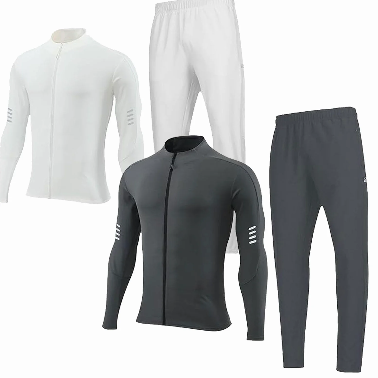 Aimtoyou Dresy dresowe dla mężczyzn, szybkoschnący strój sportowy, elastyczny i oddychający dres do biegania, Biały+szary, 3XL